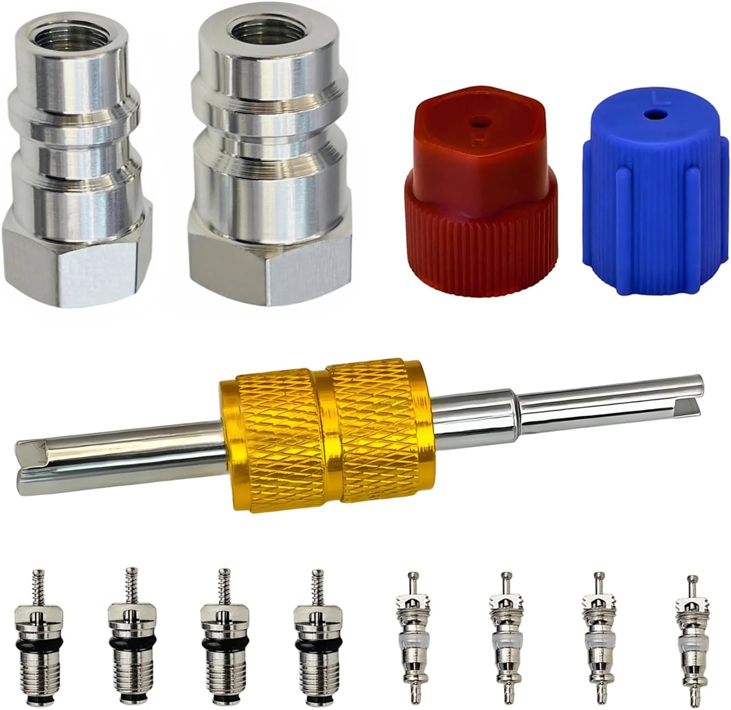 R12 to R134A Adapter,High Low AC Fitting Retrofit Port Conversion Adapter