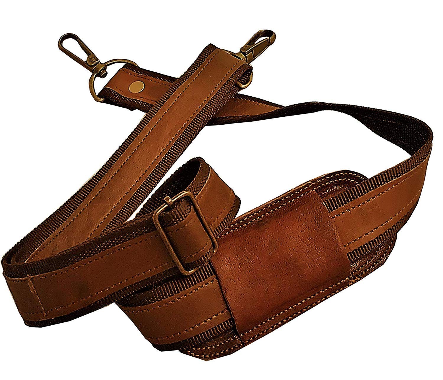 Leather Adjustable Padded Replacement Shoulder Strap with Metal Large, Brown 