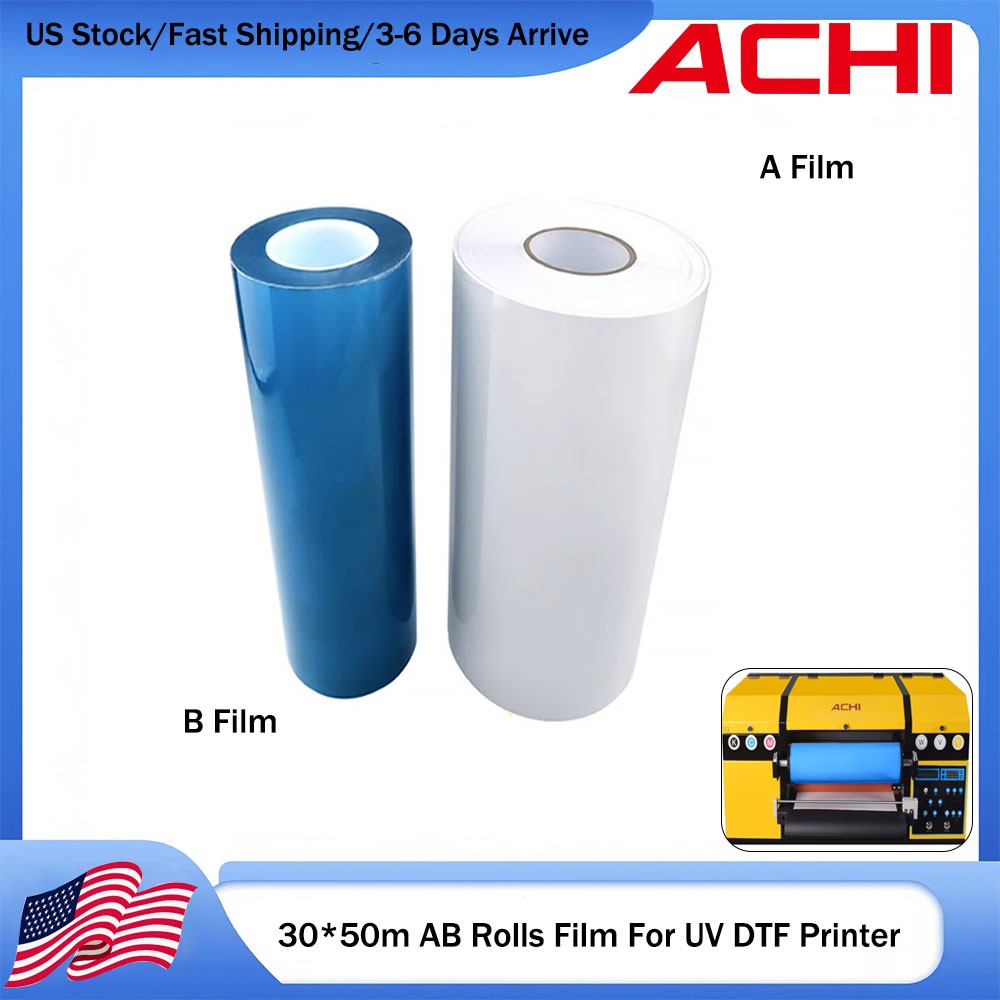 ACHI 30*50m/100m AB Film Transfer Sticker For A3 UV DTF Printer 2 Rolls US Stock