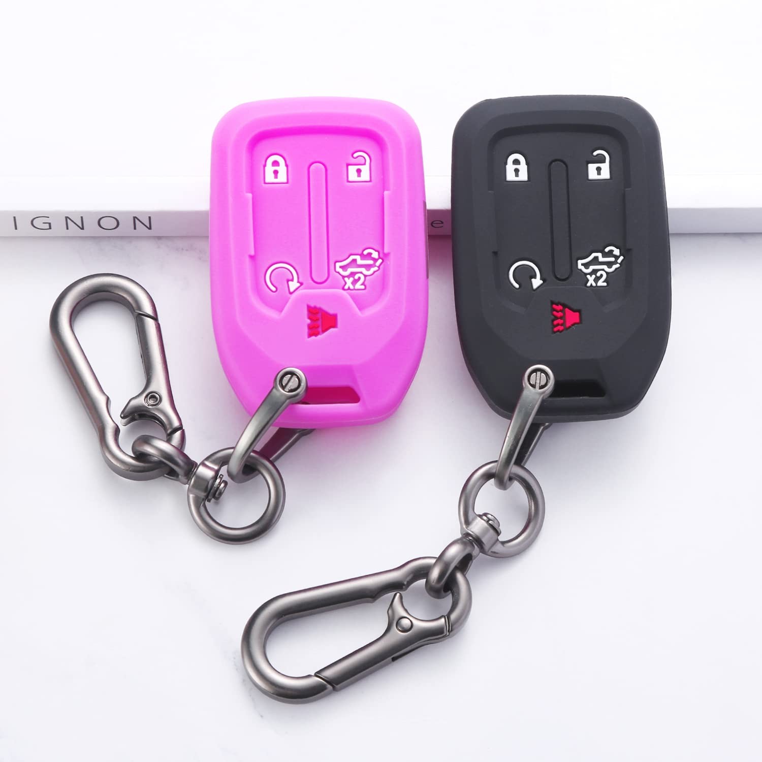 TANDRIVE 2PCS Silicone Smart Key Fob Case Cover for 2023 2PCS, black, purple 