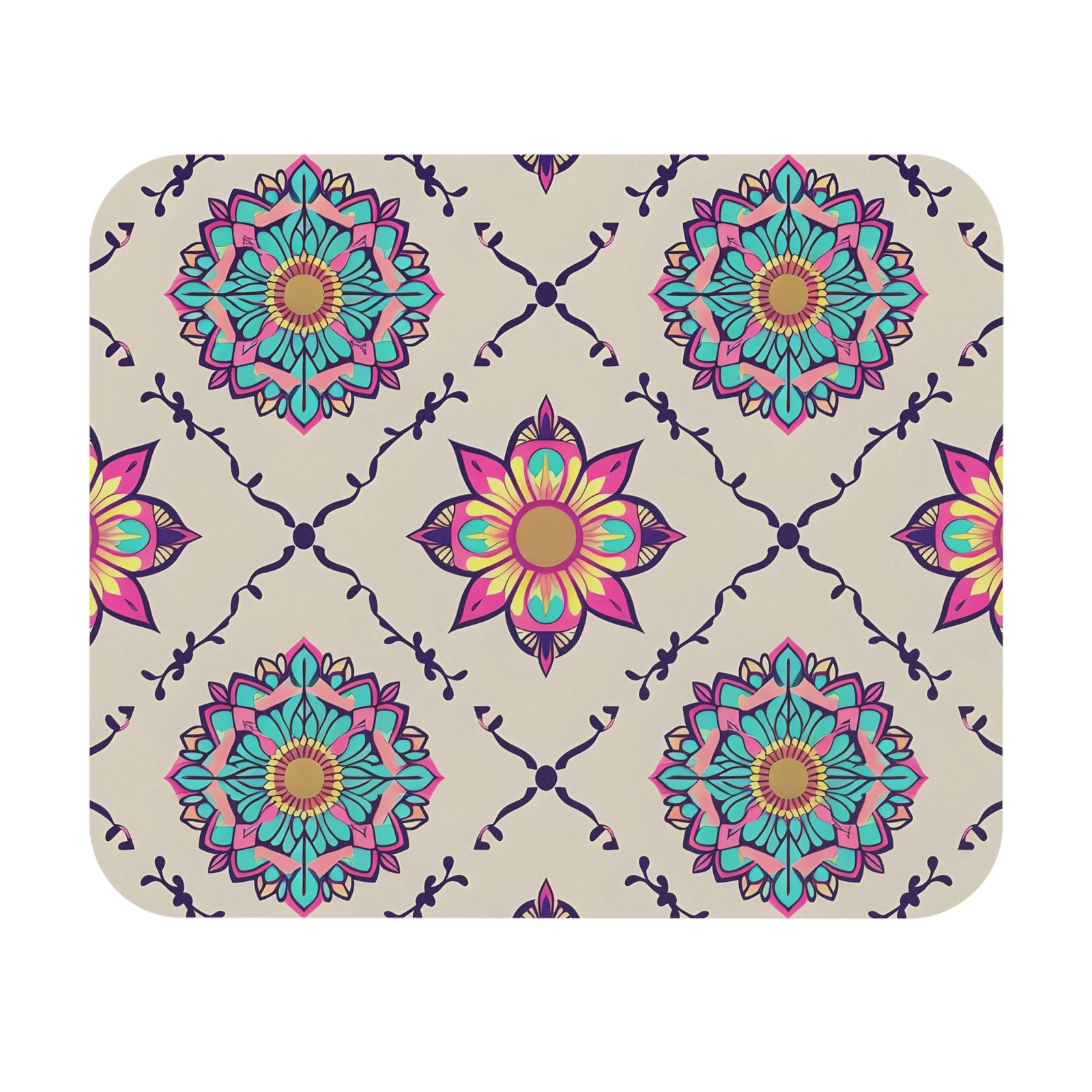 Colorful Floral Mandala Mouse Pad | Rectangle, Desk Mat