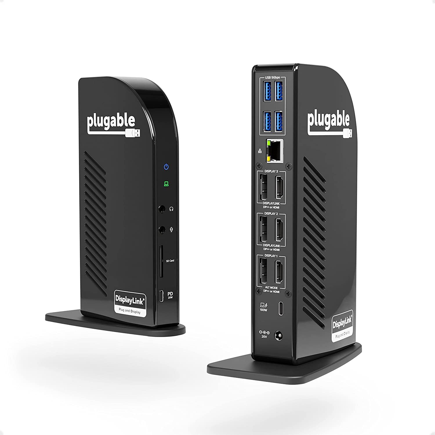 Plugable UD-ULTC4K 4K USB C Docking Station Triple Monitor with 100W Power