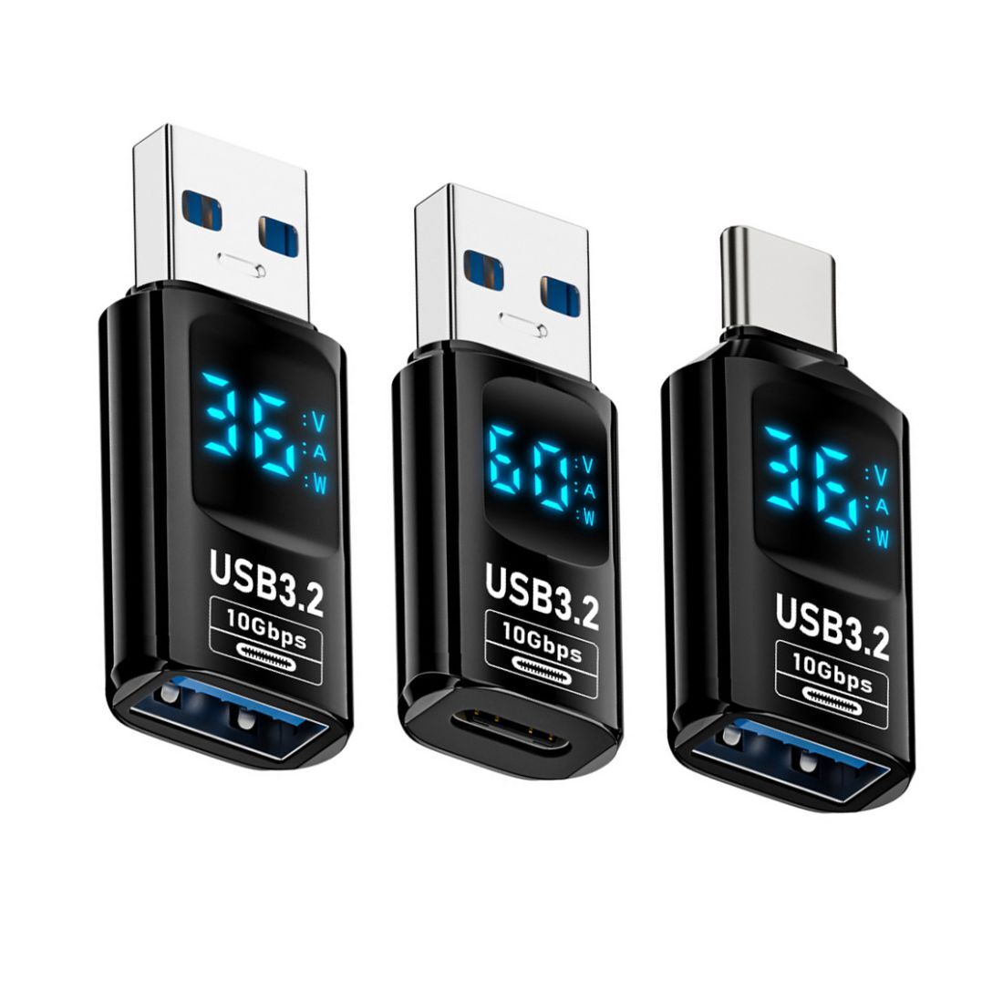 Cablecy 3pcs/lot Type-C Smart LED Display USB-C to USB3.2 Type-A Adapter 10Gbps
