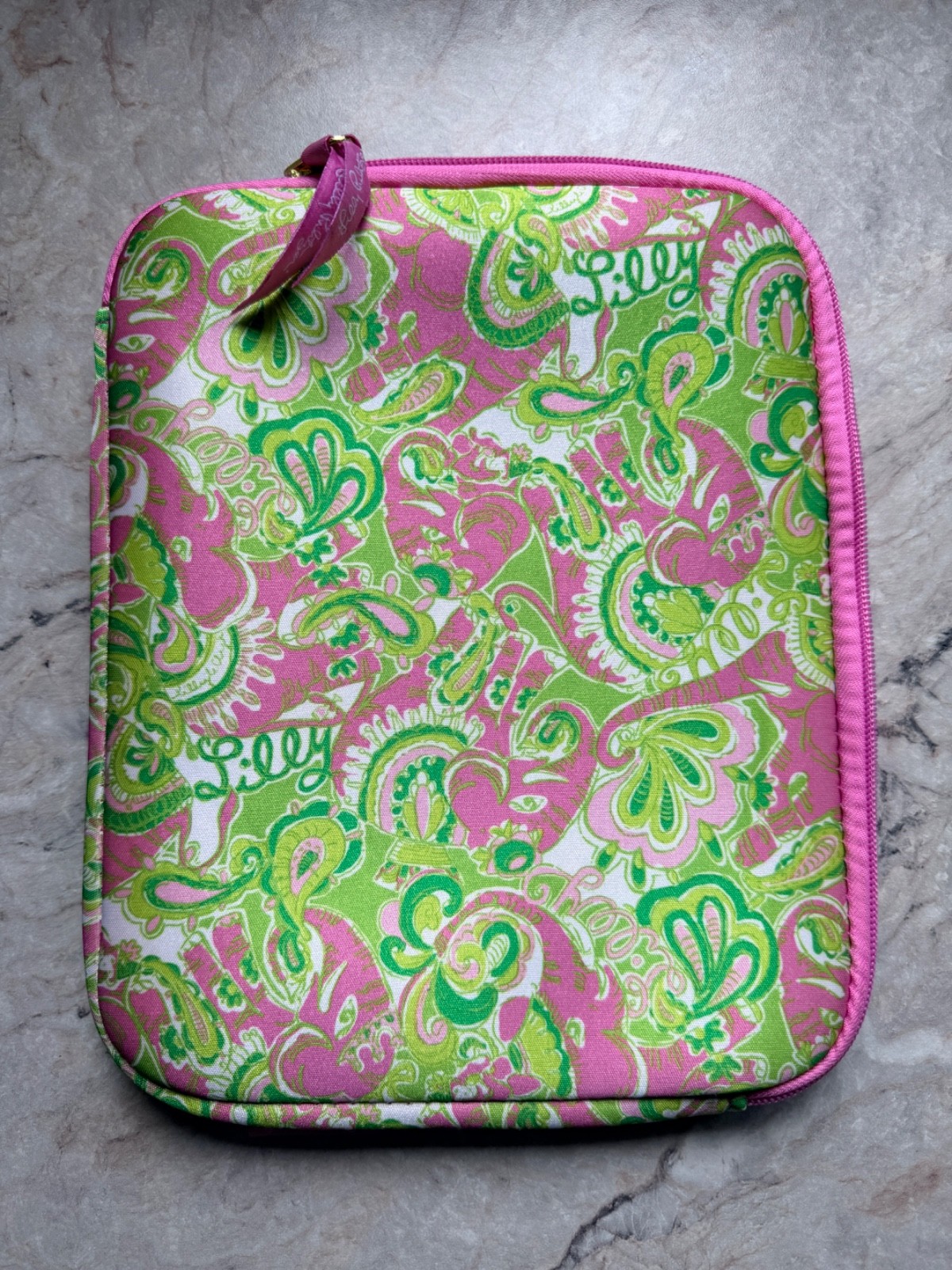 Lilly Pulitzer Elephant Chin Chin Pink Green Paisley Soft Side Tech Tablet Case 