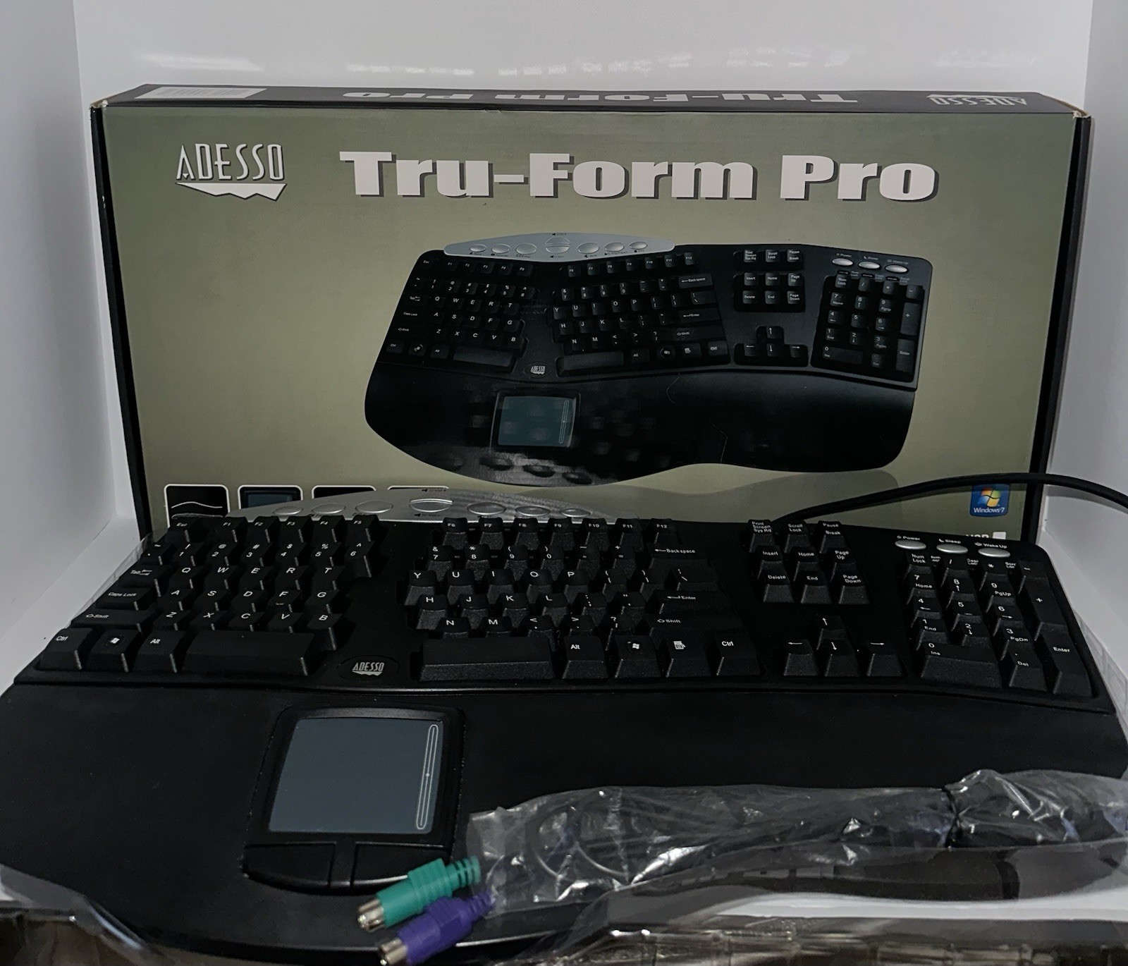 Adesso Tru-Form Pro PCK-308PB Ergonomic Keyboard w/ Touchpad PS/2 Open Box NEW