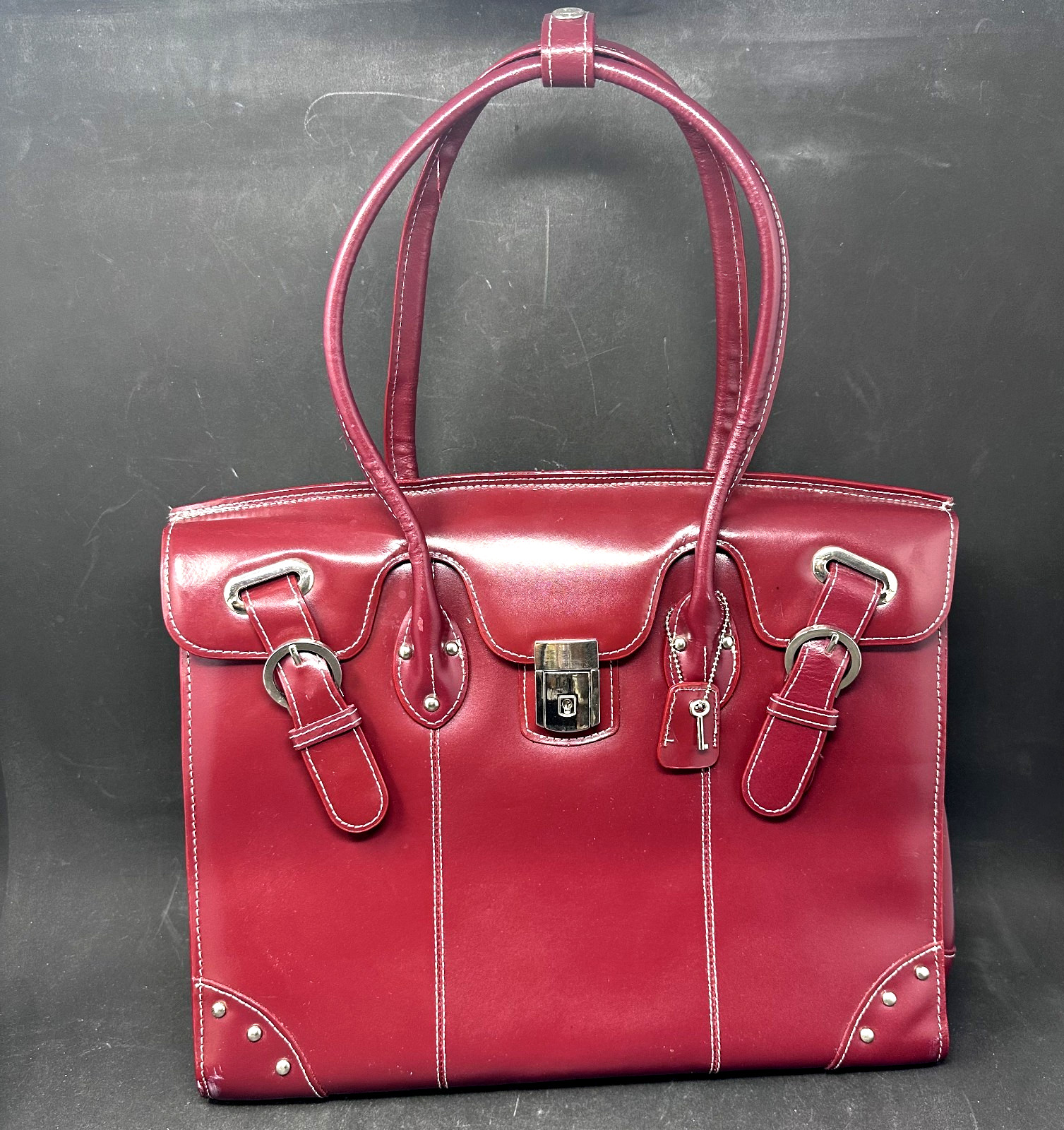 McKlein USA Large Leather Double Compartment Laptop Briefcase Dark Red