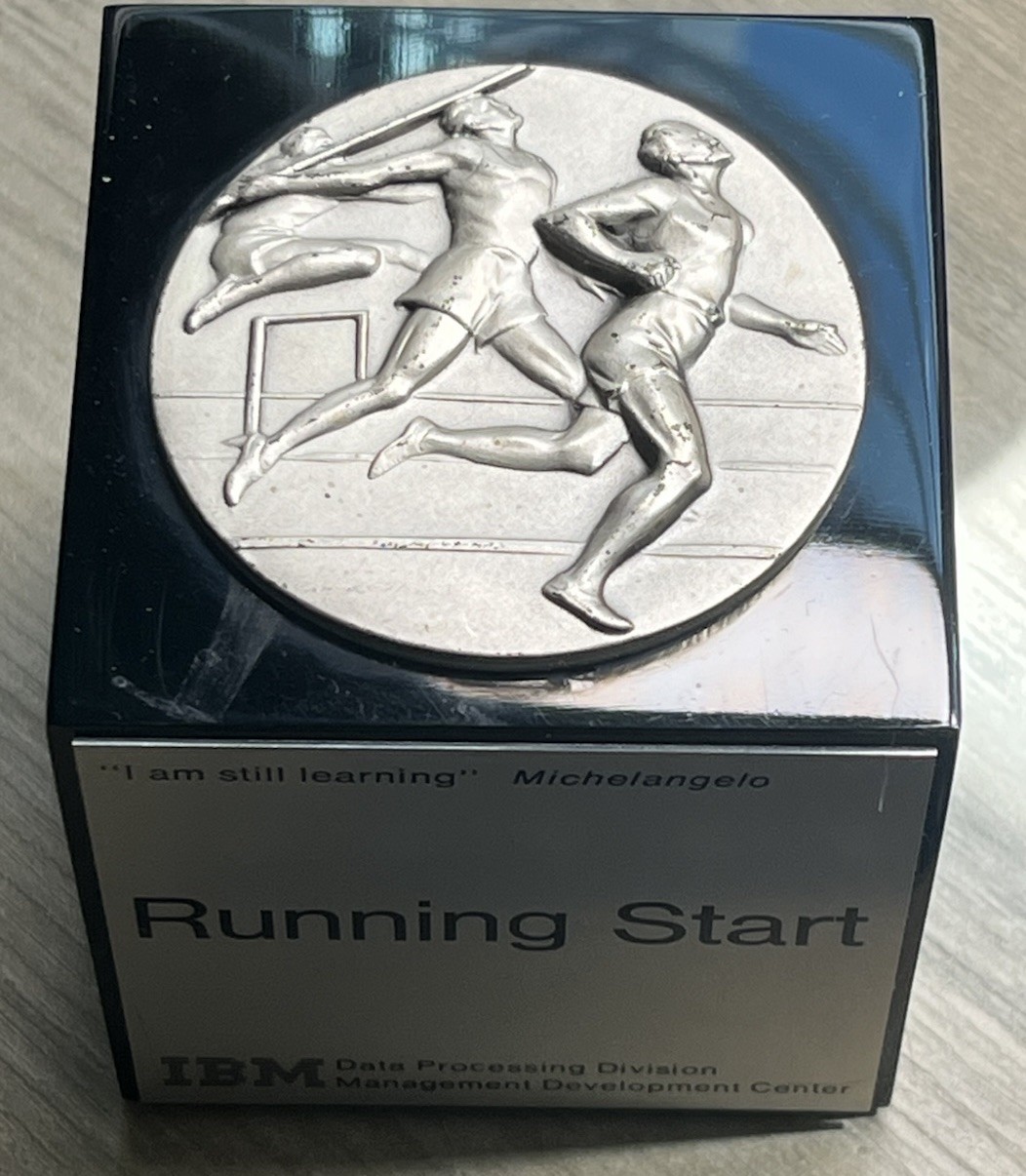 IBM Vintage Running Start Award Data Processing Michelangelo Quote 1970S? Trophy
