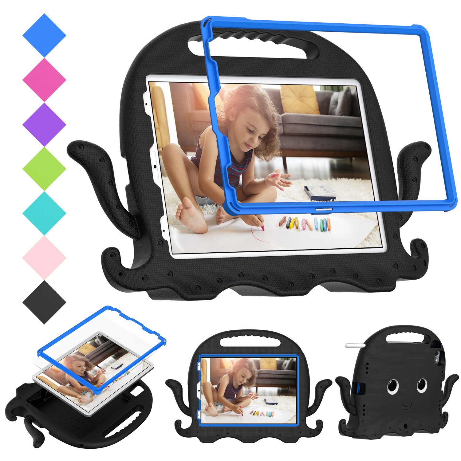 For iPad 5th 6th 7th 8th 9th 10th 11th Gen Kids Cartoon Stand Handle Case Cover
