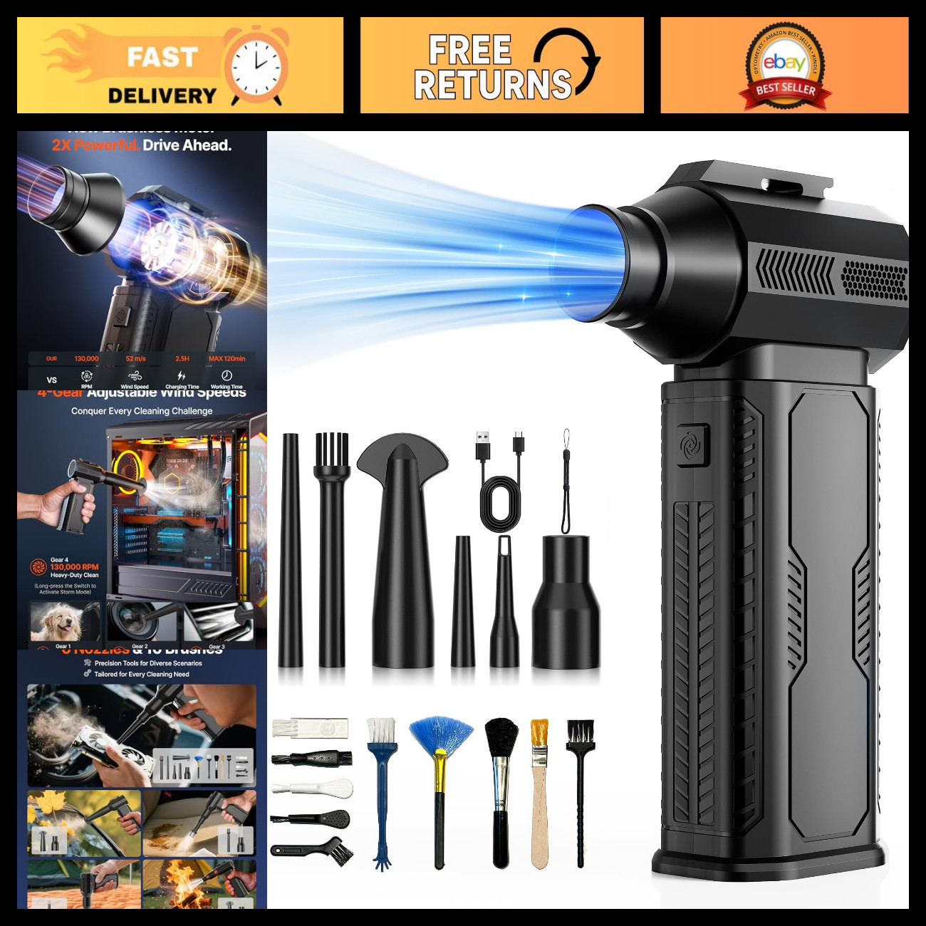 Ultra-Powerful Compressed Air Duster 130,000RPM Electric Blower for Cleaning