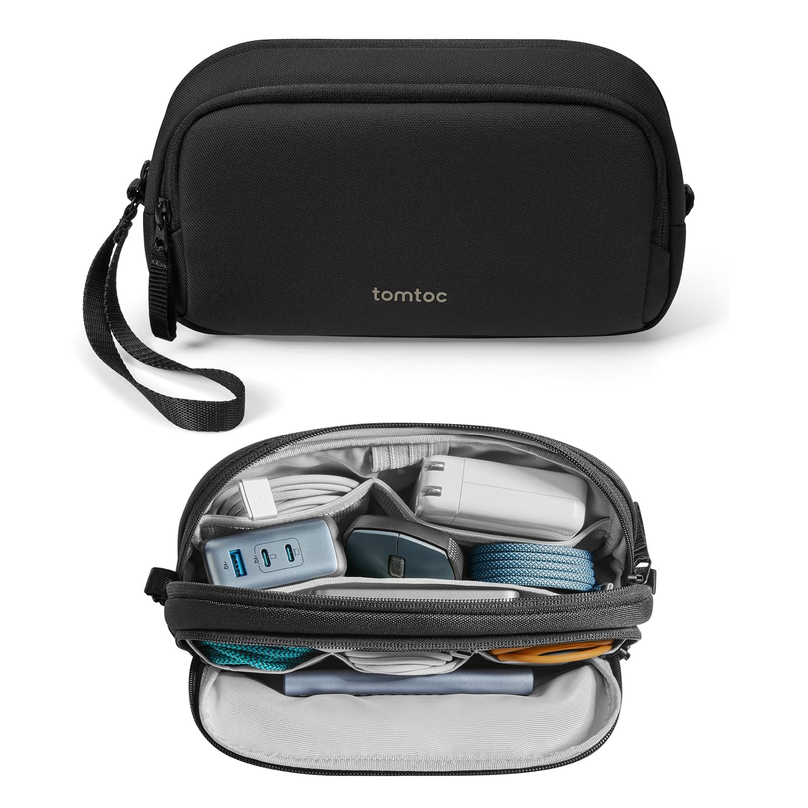 tomtoc Electronic Organizer Travel Case, Dual Compartment Tech Medium, Black