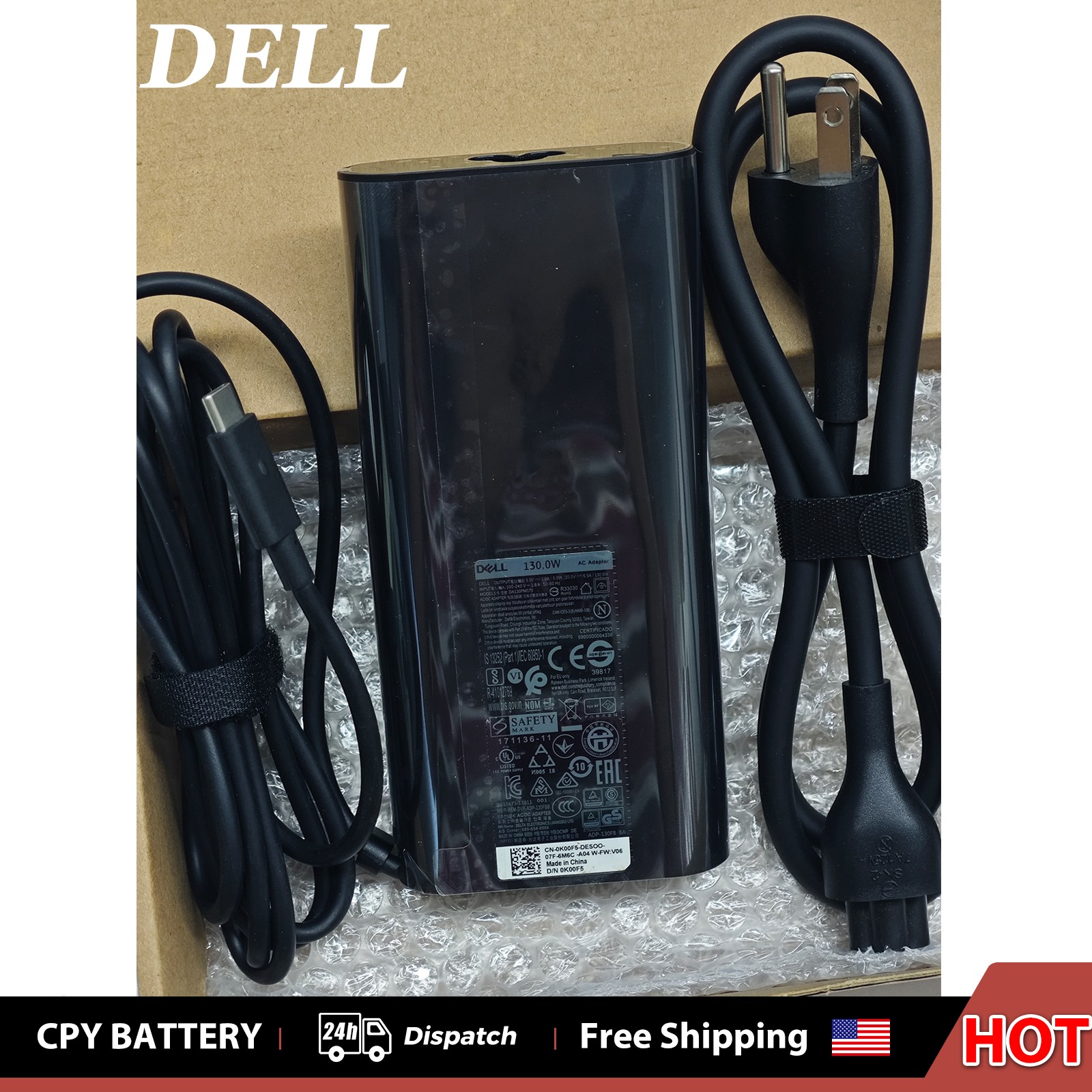 Geniune OEM 130W USB C Type C Charger For Dell Precision 5550 XPS 15 9500 2-in-1
