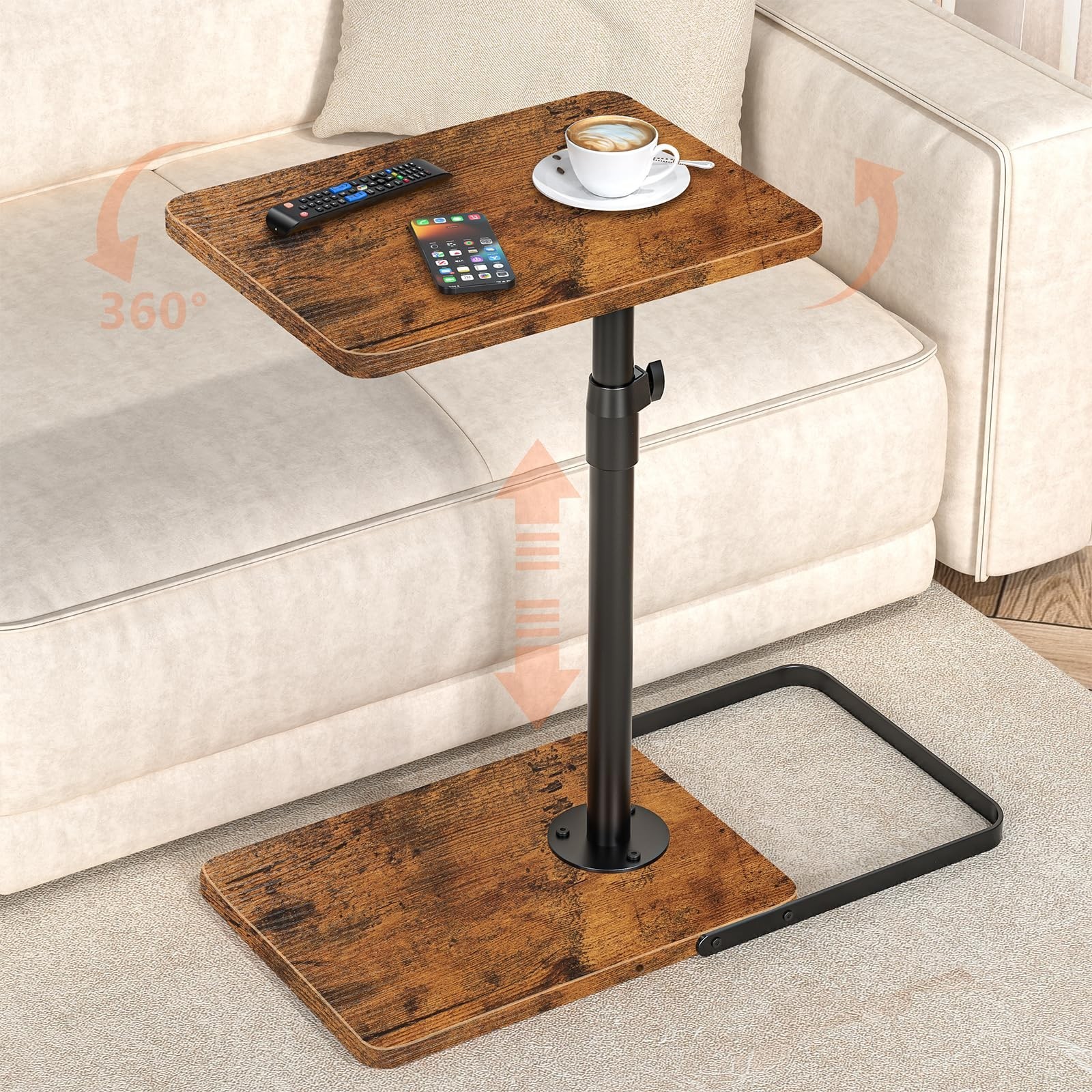 TV Tray Table for Couch - Adjustable Height & 360°Swivel Panel Designᦁ