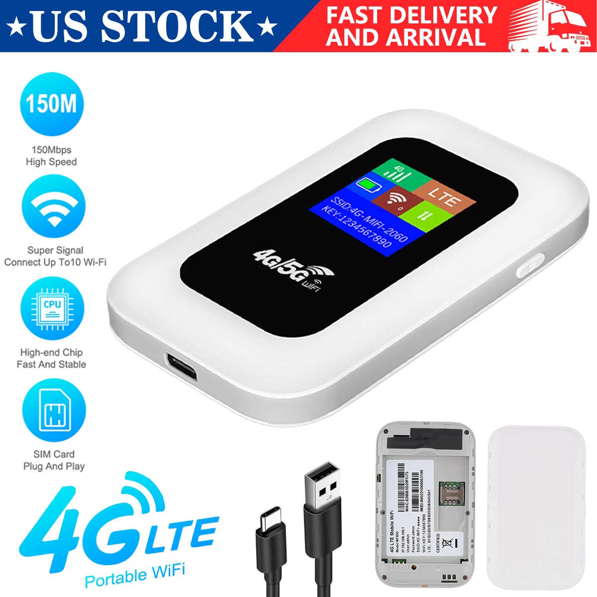 4G LTE Mobile Hotspot WiFi Router Unlocked Portable 10 Device Share 2100mAh