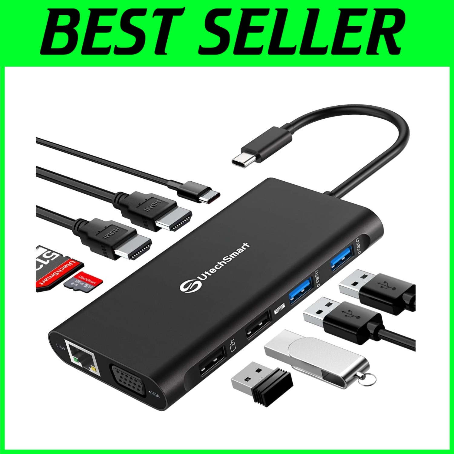 Portable Triple Monitor Docking Station - 11-in-1 Hub--