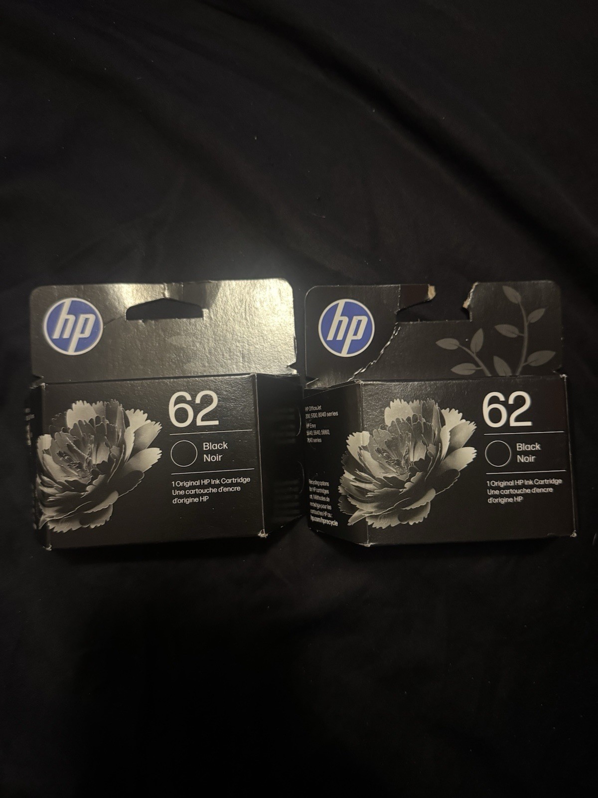 2 Pack Genuine HP 62 Black Ink Cartridges OEM Original New Sealed - Mar 2028