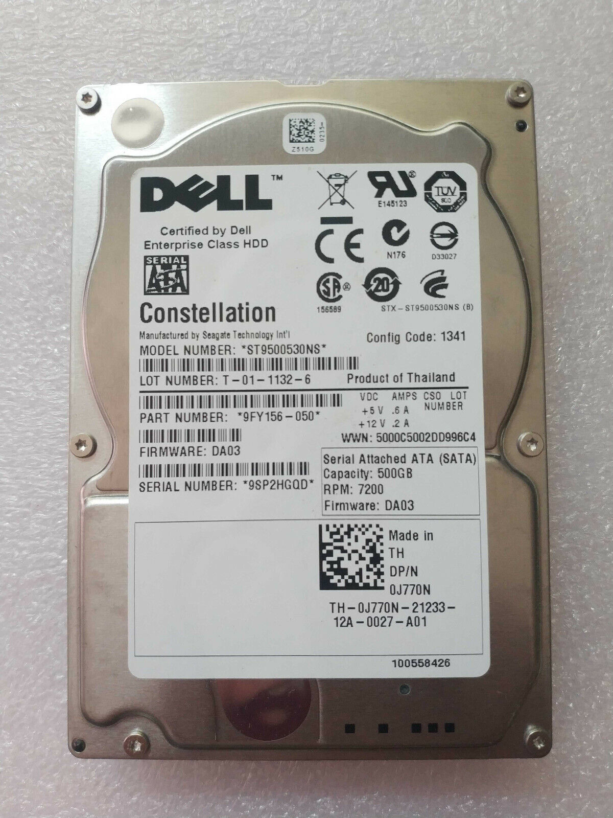 hard driver for Dell ST9500530NS 500G 2.5 SATA 7.2K DELL 0J770N  hdd