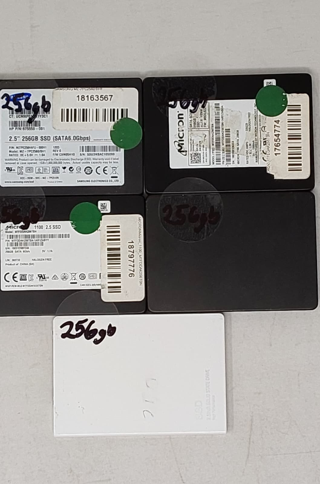 5x Mixed Brands 256GB 2.5" SATA III SSD Solid State Drives Lot Pre-Owned