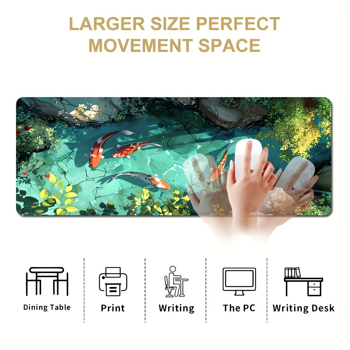 1pc Durable Oversized Mouse Pad Koi with Natural Scenery Design Esports Gaming