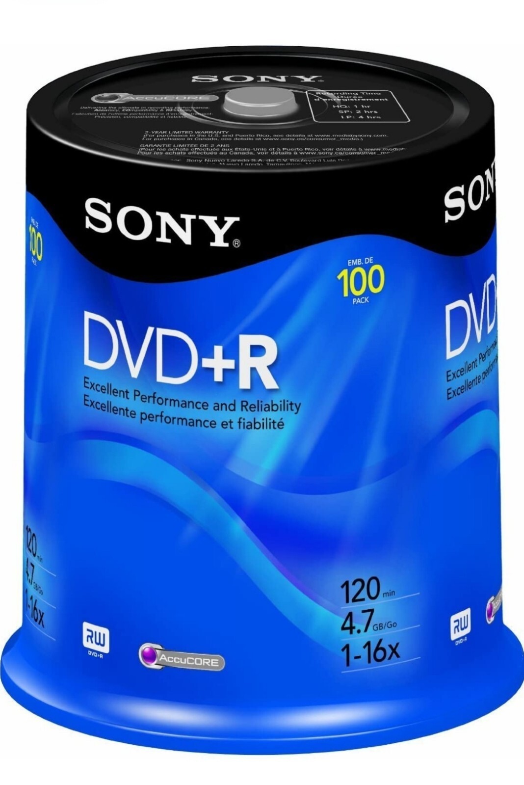 100 PACK SONY DVD+R 120min 4.7GB 1-16X Speed Printable Recordable Media DISC'S  