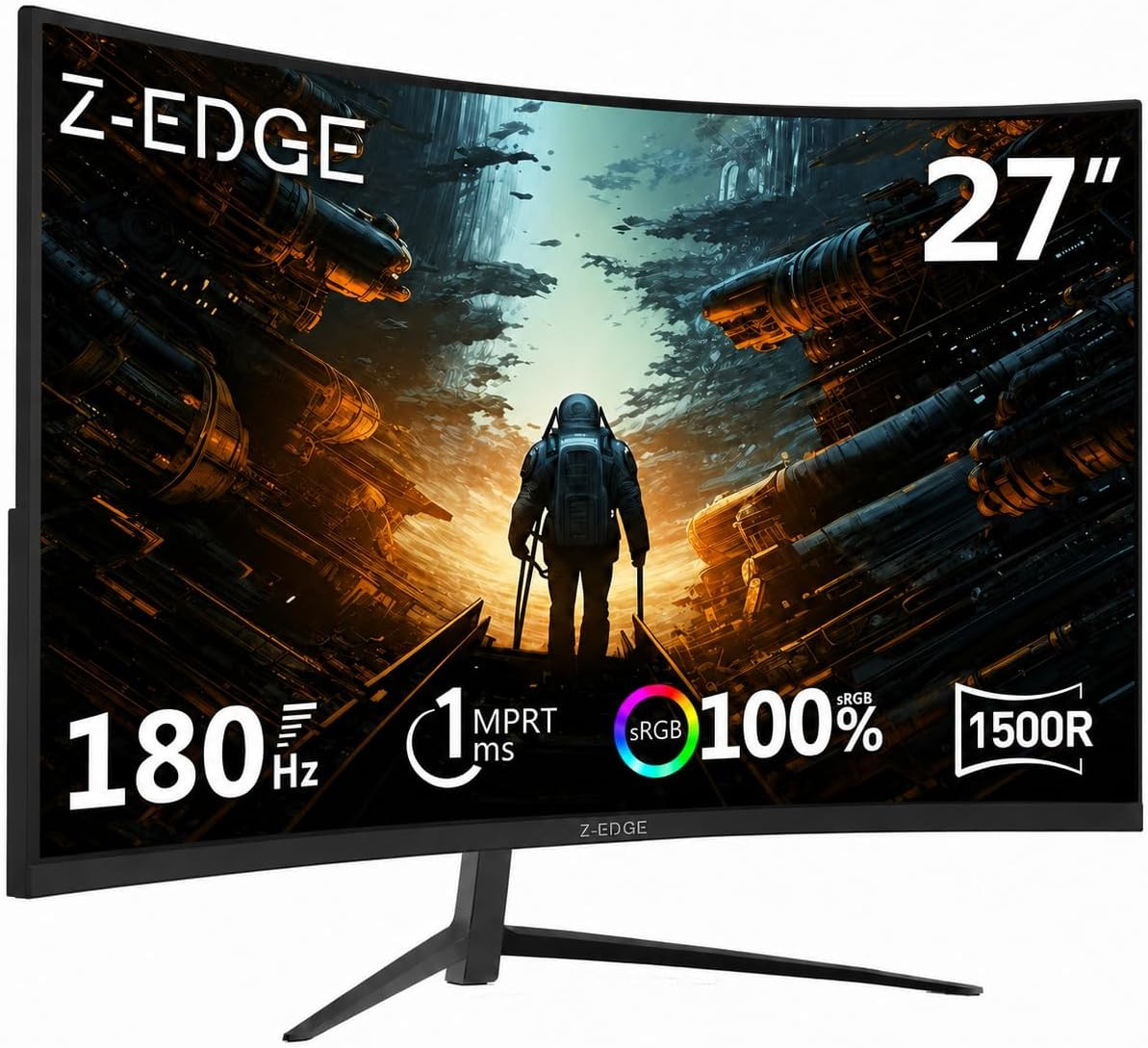 Z-Edge 27 Inch Curved Gaming Monitor, 1080P, 180Hz/144Hz Computer Screen