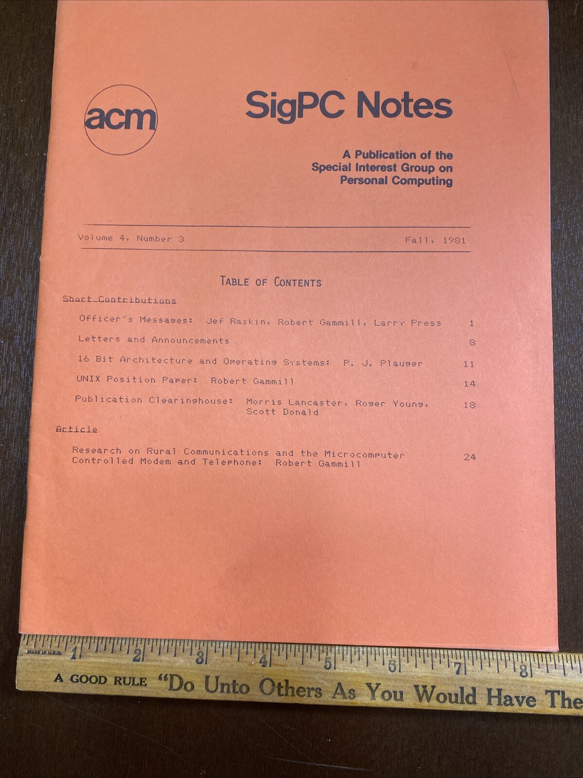 Rare Fall 1981 SigPC ACM Early PC Apple Jef Raskin Introduction Macintosh