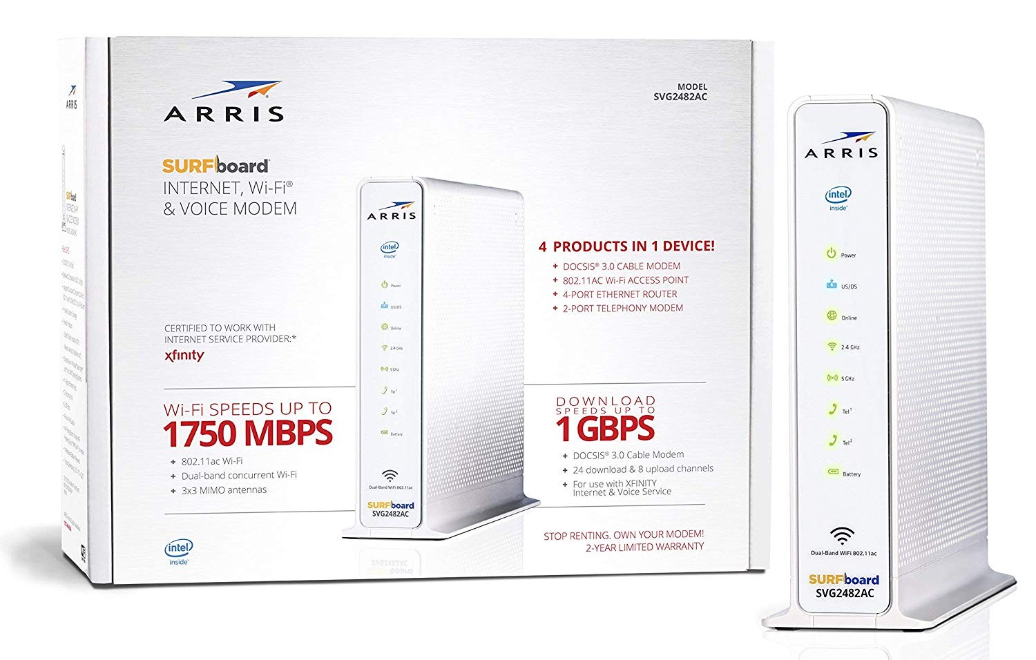 ARRIS Surfboard SVG2482AC Cable Modem Router with DOCSIS 3.0, AC1750 Dual Band