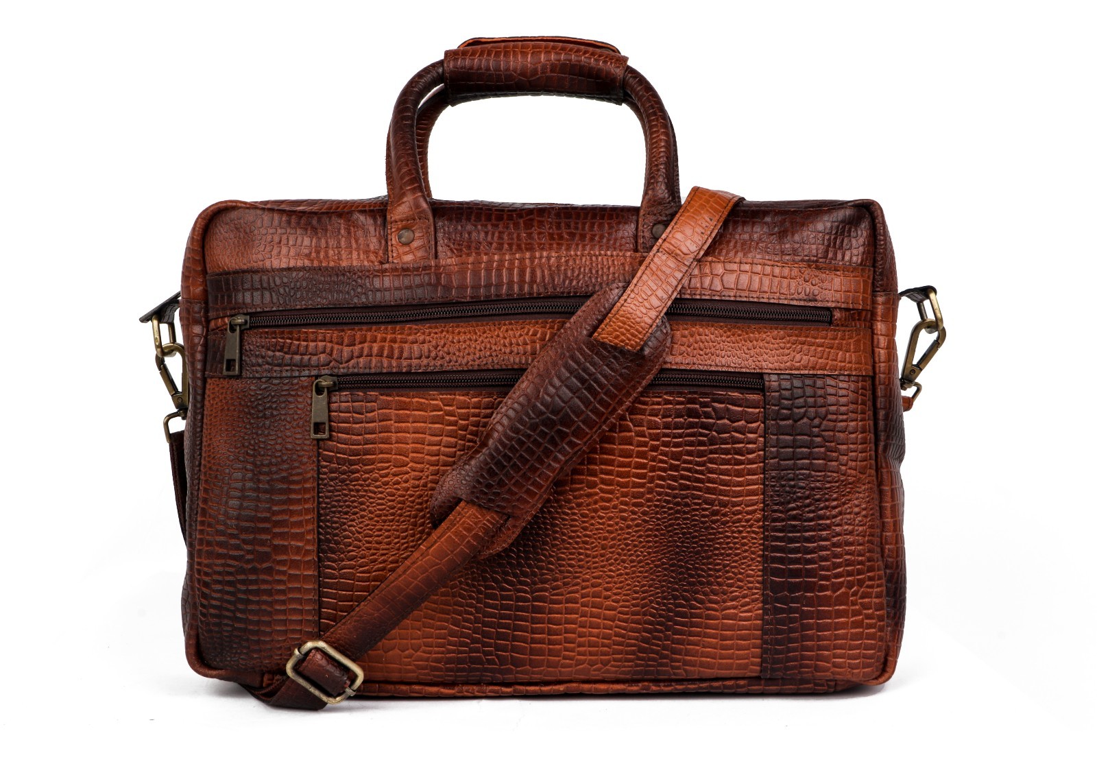 Handcrafted Leather Laptop Messenger Bag – Croc Texture – Vintage Brown