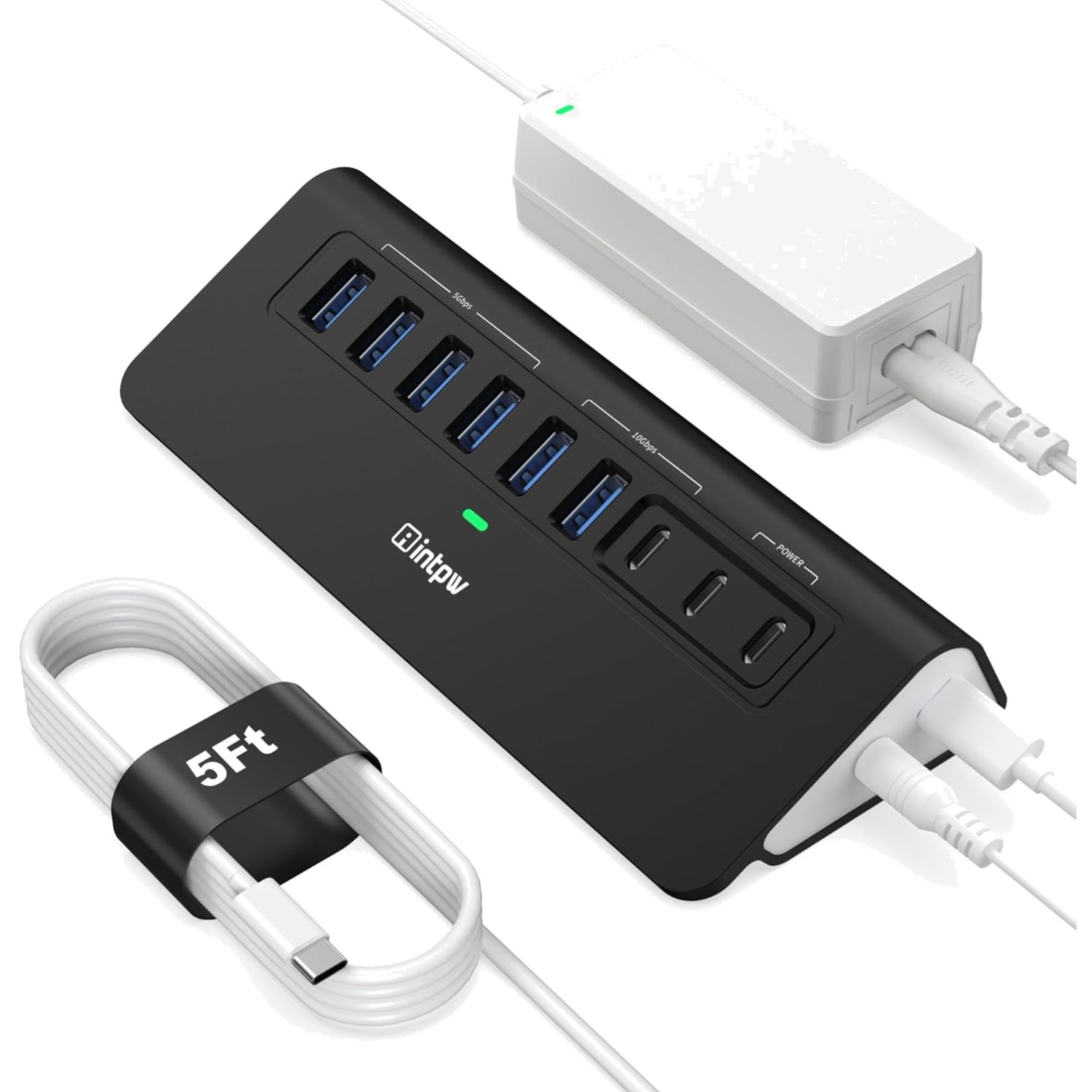 Powered USB Hub 10Gbps, YH6AC 9-Port USB HUB with USB A/USB C 3.2, 4 USB 3.0,...