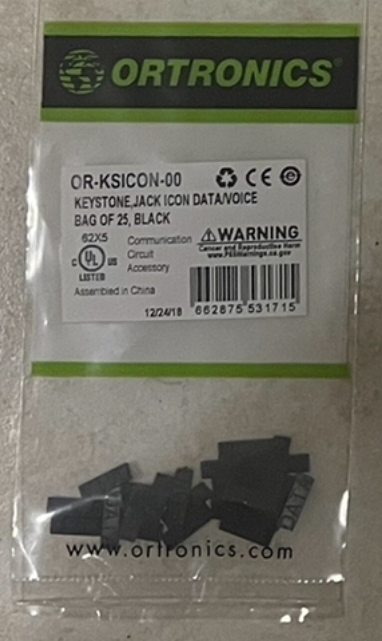 ORTRONICS OR-KSICON-00. EKEYSTONE, JACK ICON DATAVOICE BAG OF 25, BLACK