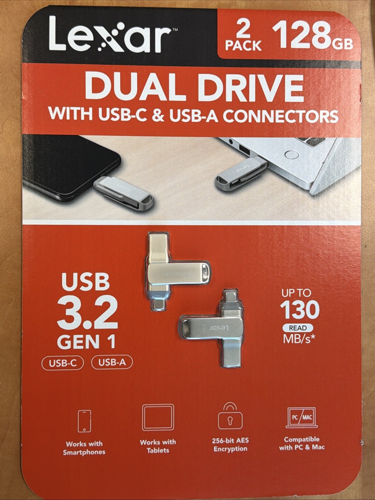 Lexar 2-Pack 128GB Dual Flash Drive USB 3.2 Gen1 : USB-C & USB-A - New Sealed