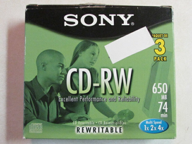 USED SONY CD-RW3 PACK REWRITABLE MULTI SPEED 1X 2X 4X 650MB 74 MIN 3CDRW650L