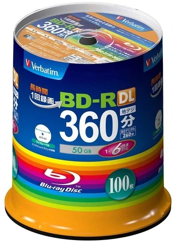 Verbatim BD-R DL 50GB 100 Pack Printable Blu-ray Discs 6X VBR260RP100SV1