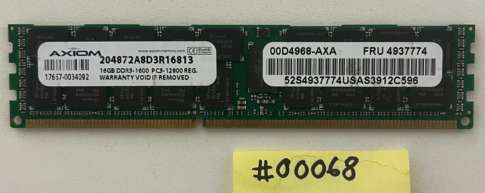 Axiom 16GB PC3-12800R DDR3-1600 ECC REG Server Memory RAM 204872A8D3R16813