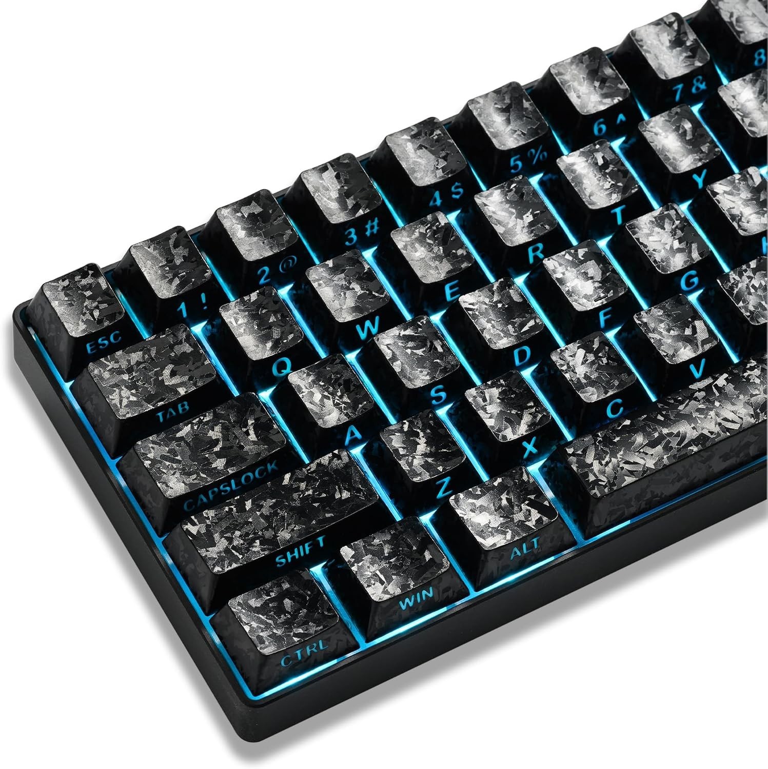 XVX Black Shine Through Keyboard Keycaps, Forged Carbon Texture Cherry Profil...