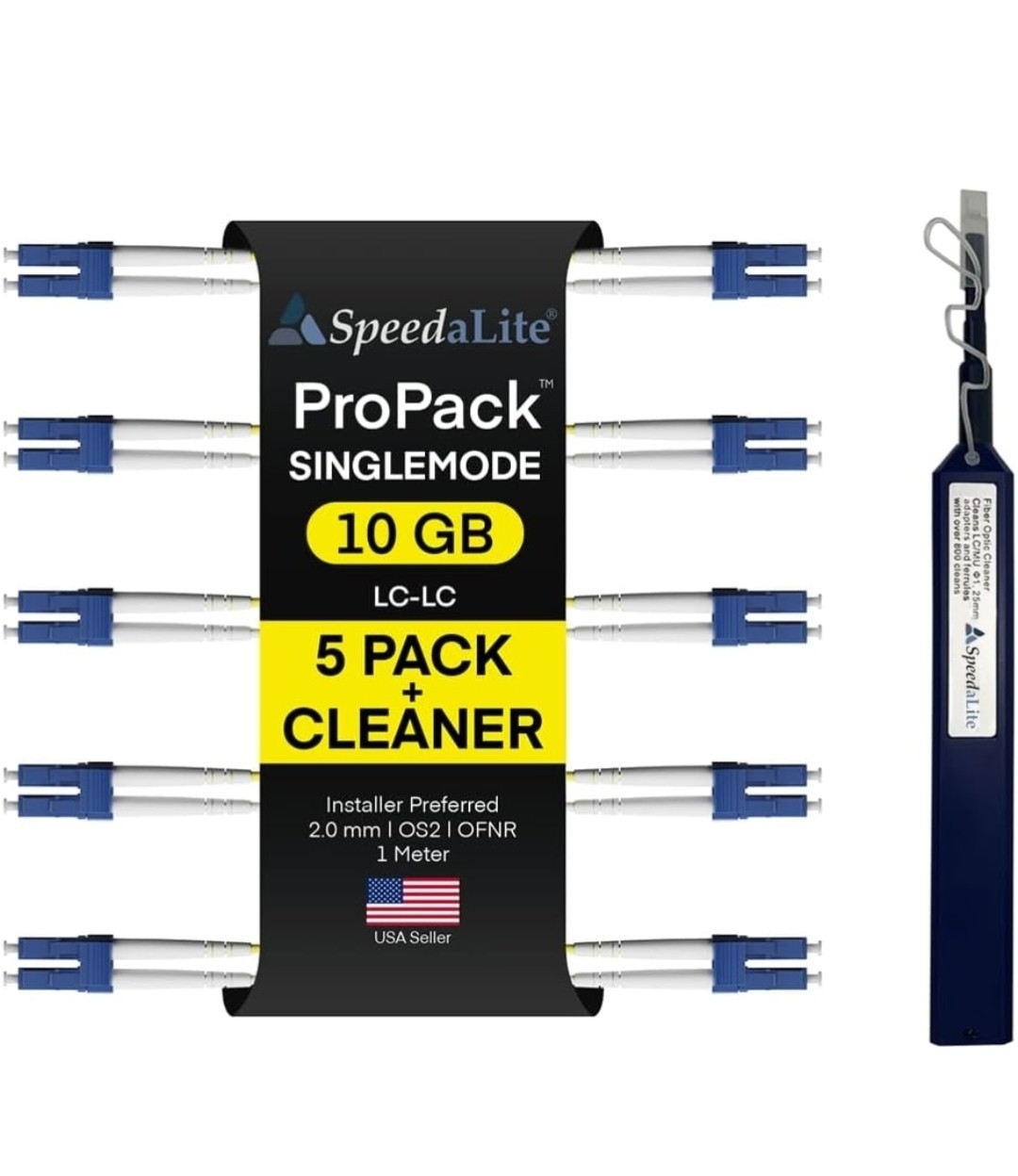5-Pack 1M ProPack LC-LC Fiber Patch Cable OS2 Singlemode Duplex 100Gig OFNR 