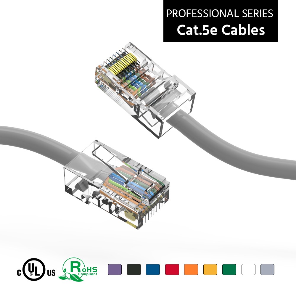 20 Pack of 50Ft CAT5E UTP Ethernet Network Non Booted Cable 12-200 Feet Gray
