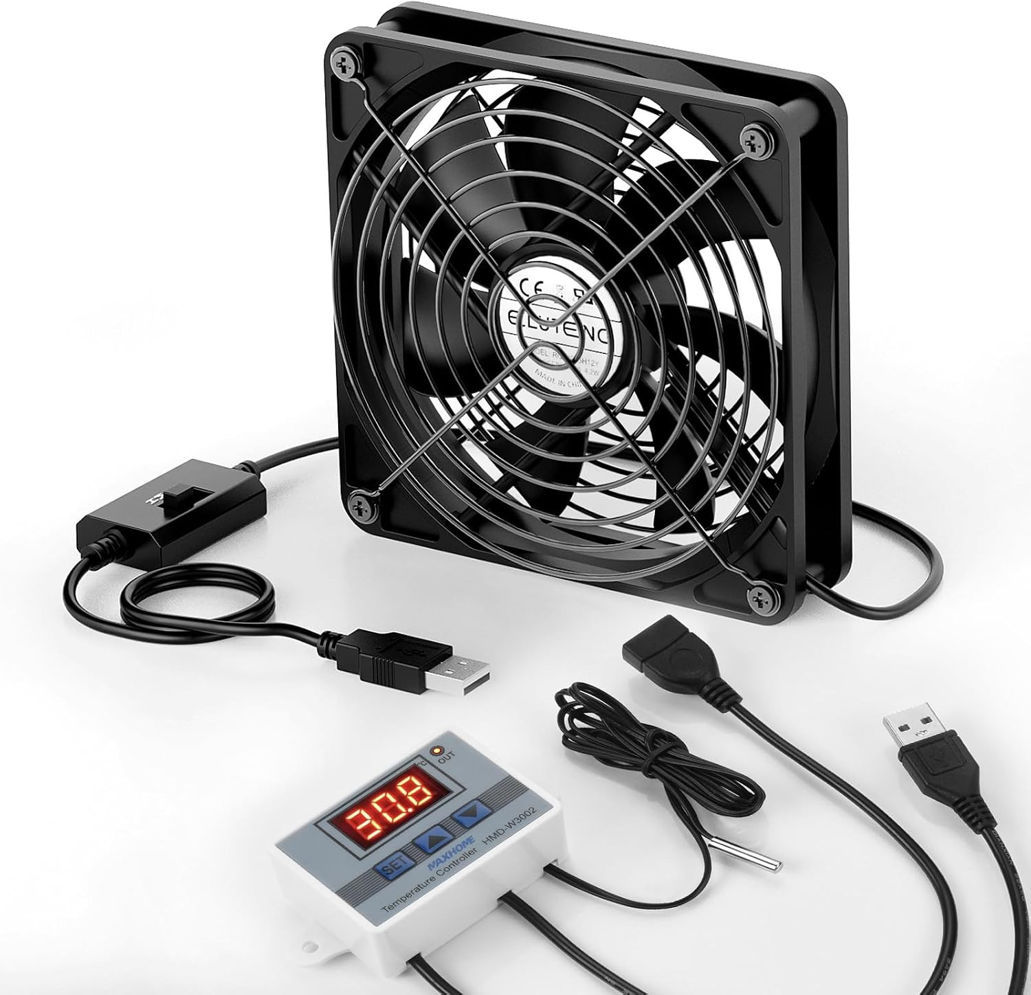 USB Fan 120Mm with Digital Temperature Controller, 5V USB Powered PC