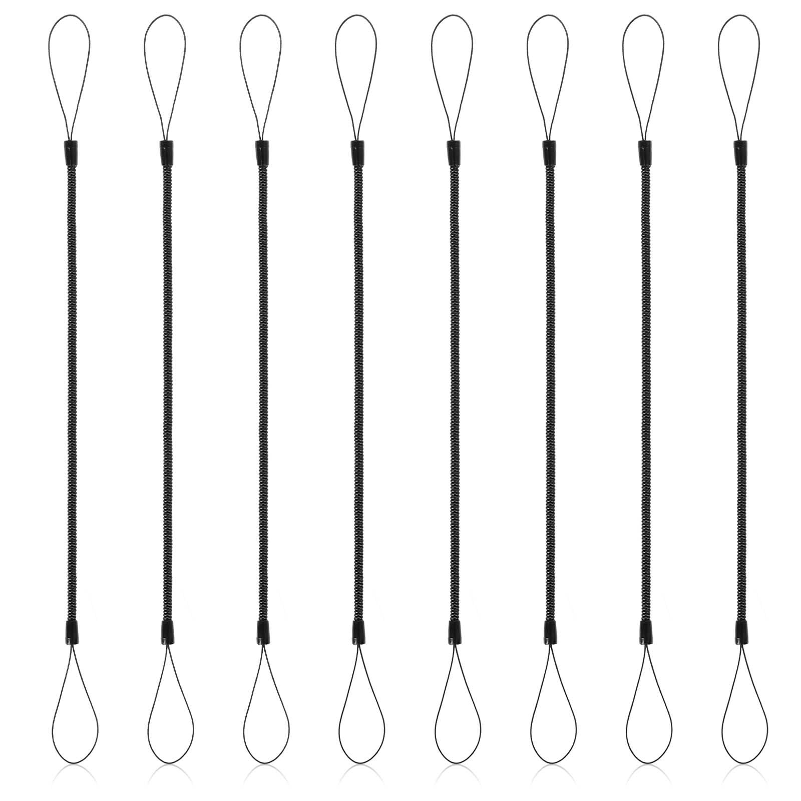 8 PCS Elastic Lanyard Tether Retractable Spring Coil Strap Pens 20cm, Black 