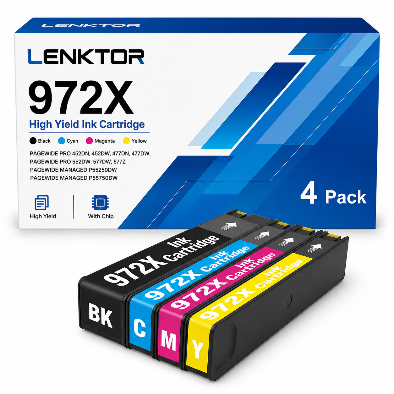 972X 4PK BK/C/M/Y High Yield Compatible Ink for PageWide Pro 452dw 477dw 577dw