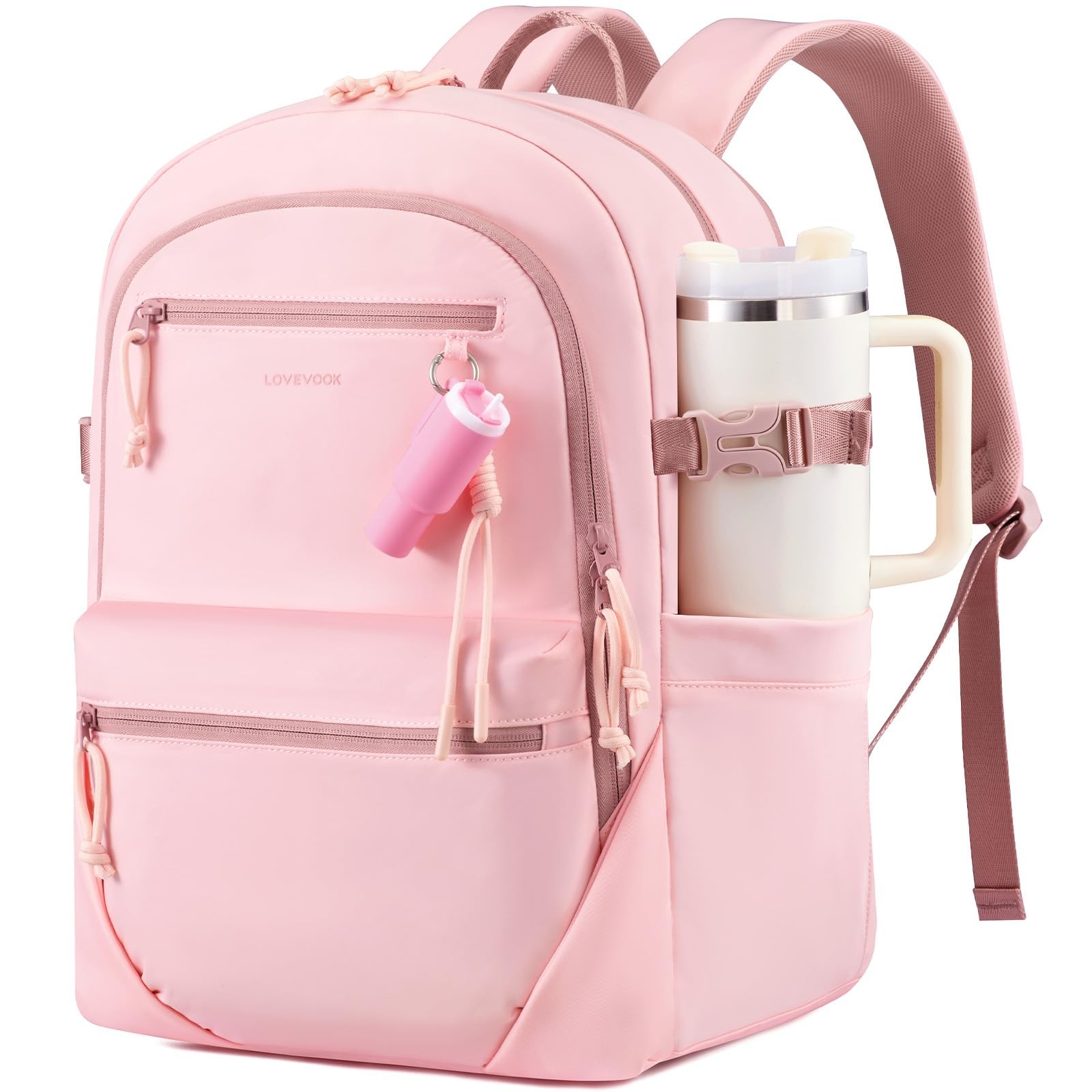 LOVEVOOK Laptop Backpack with Cute Pendant, 15.6 Inch Travel Inch, Pink