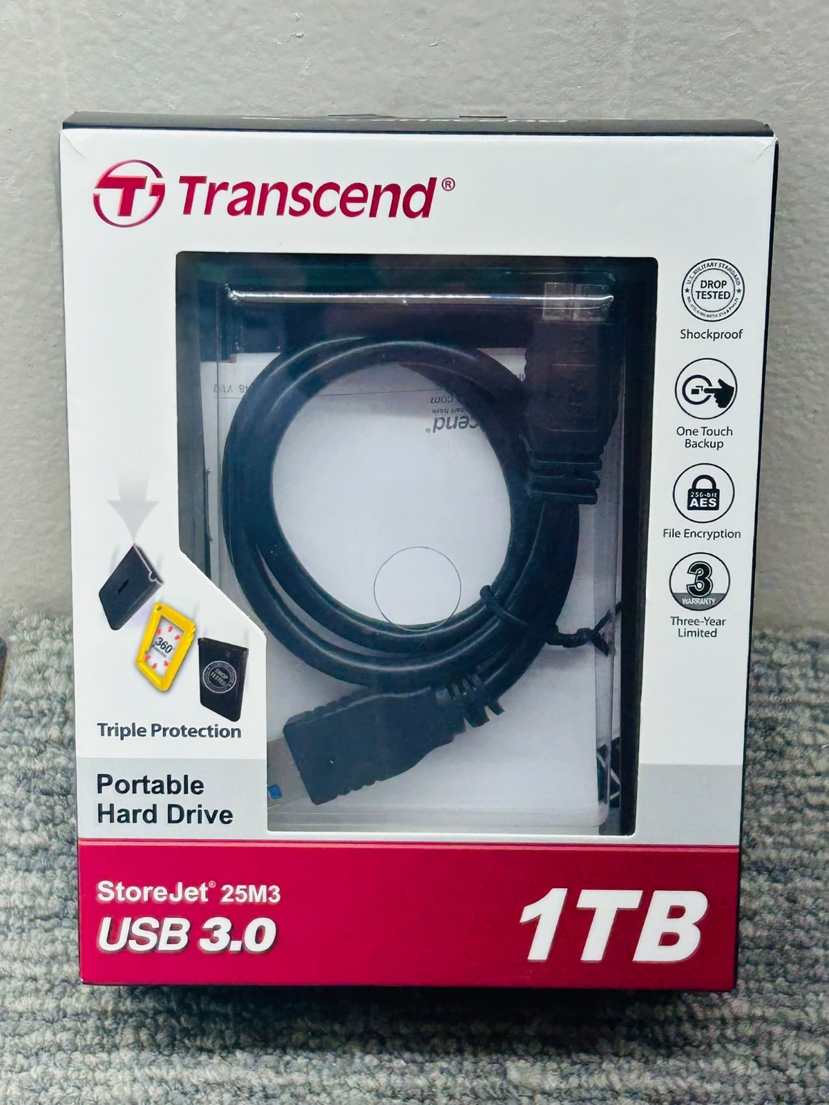Transcend StoreJet 25M3 1TB External Hard Drive USB 3.0 TS1TSJ25M3  053709
