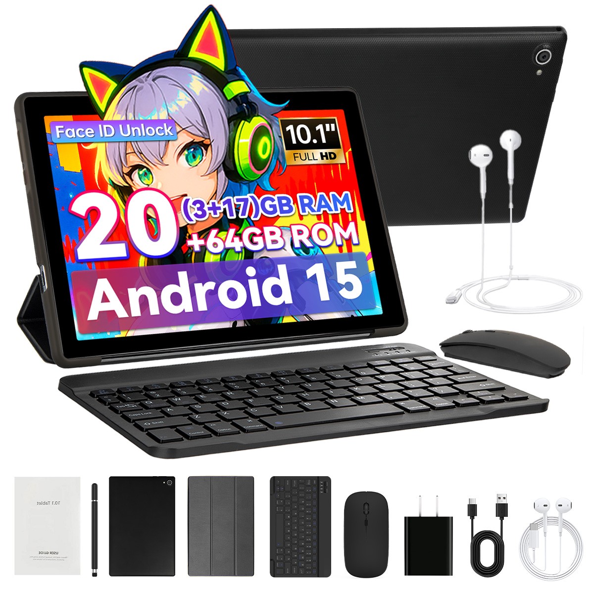 Urao New Android 15 Tablet 10.1" HD 20GB(3+17) RAM 64GB ROM 5MP+8MP Octa-Core PC
