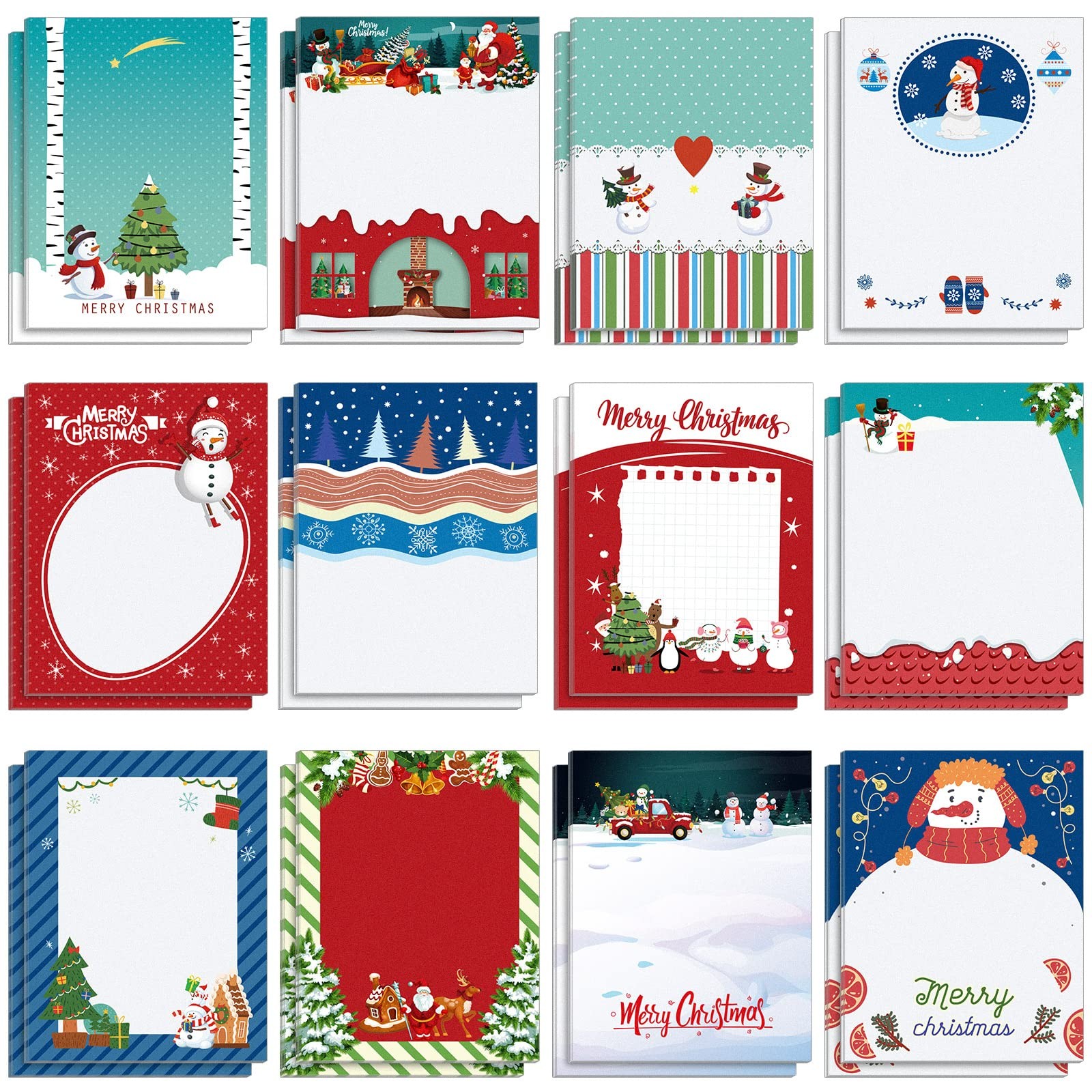24 Pcs Christmas Winter Theme Notepads Holiday 3.9 x 3 inches, Vivid Pattern 