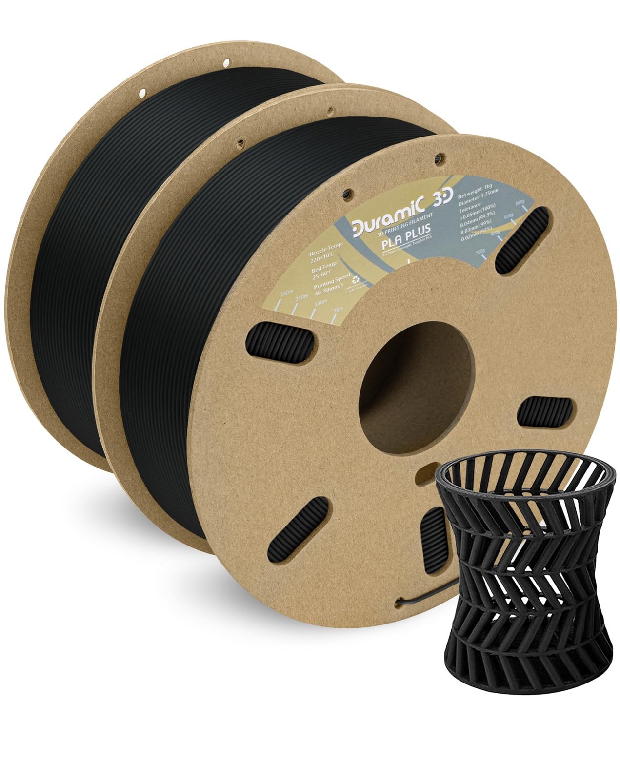 DURAMIC 3D PLA+ Printer Filament 1.75mm PLA Plus Neatly 2Pack Black