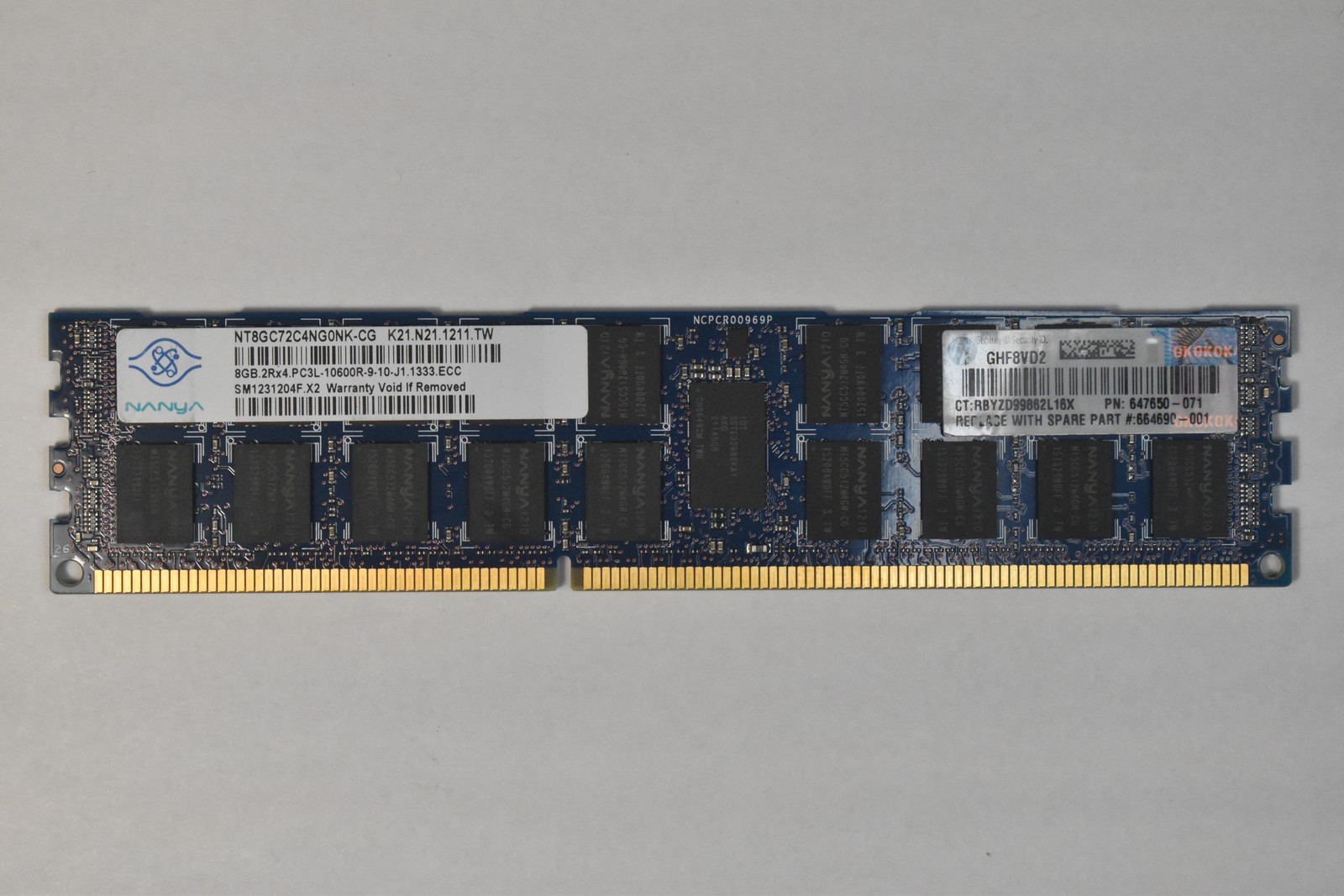 Nanya Technology 8 GB DDR3-1333 ECC Desktop RDIMM RAM Memory NT8GC72C4NG0NK-CG