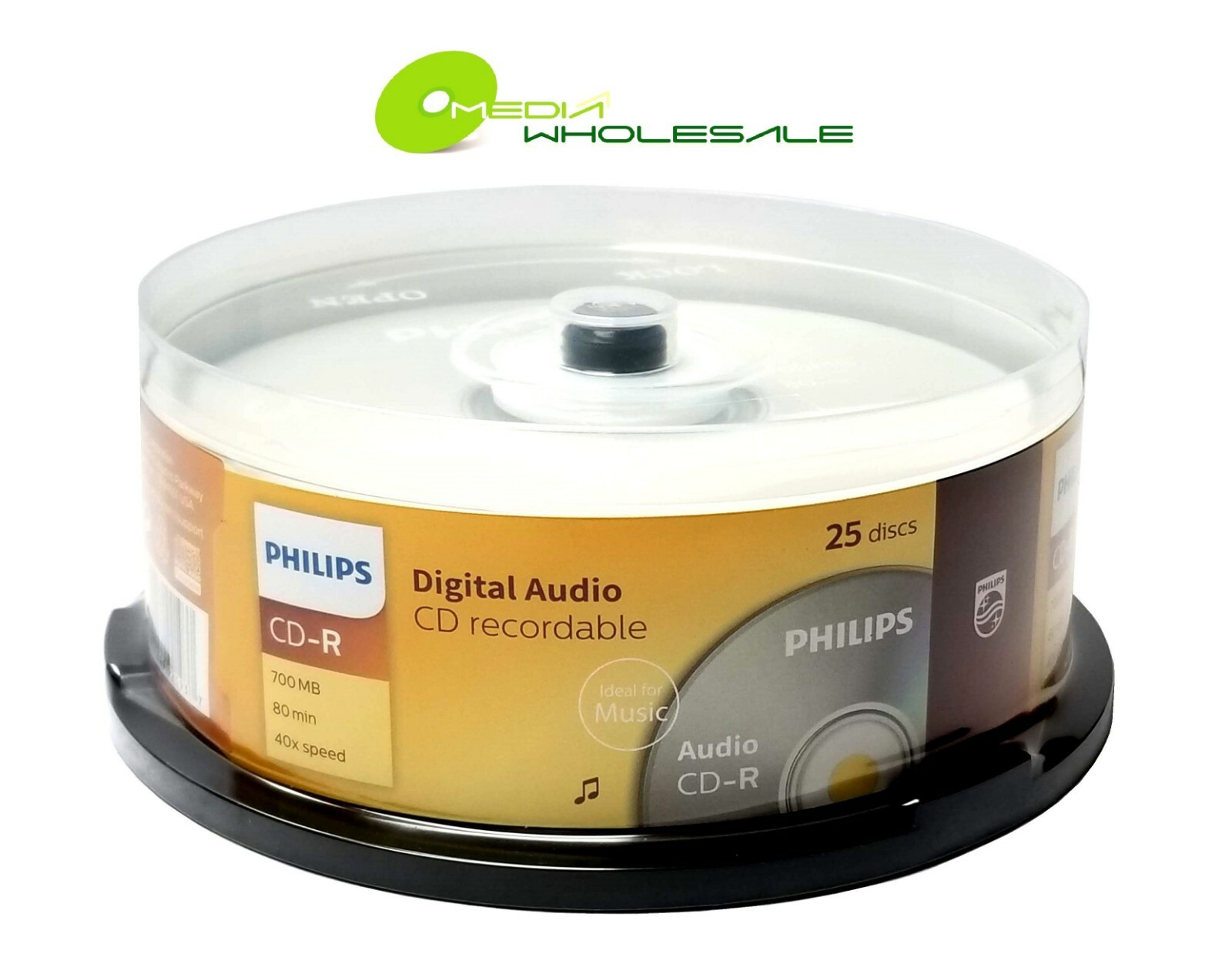 100 PHILIPS Digital Music CD-R 40X  Branded Log 700MB Audio Media Disc Cake Box