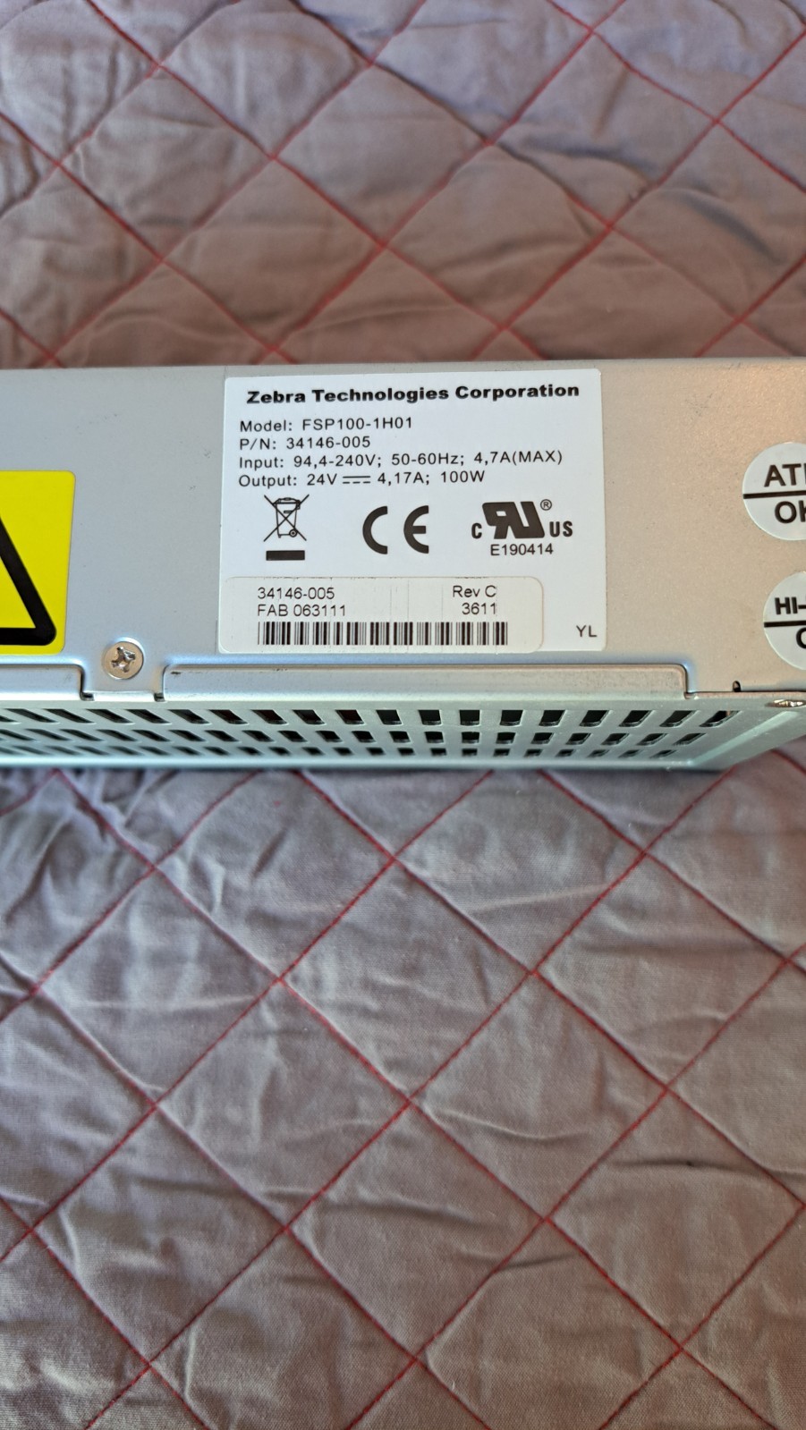 OEM Zebra Technologies FSP100-1H01 24V 4.17A 100W Power Supply P/N 34146-005,