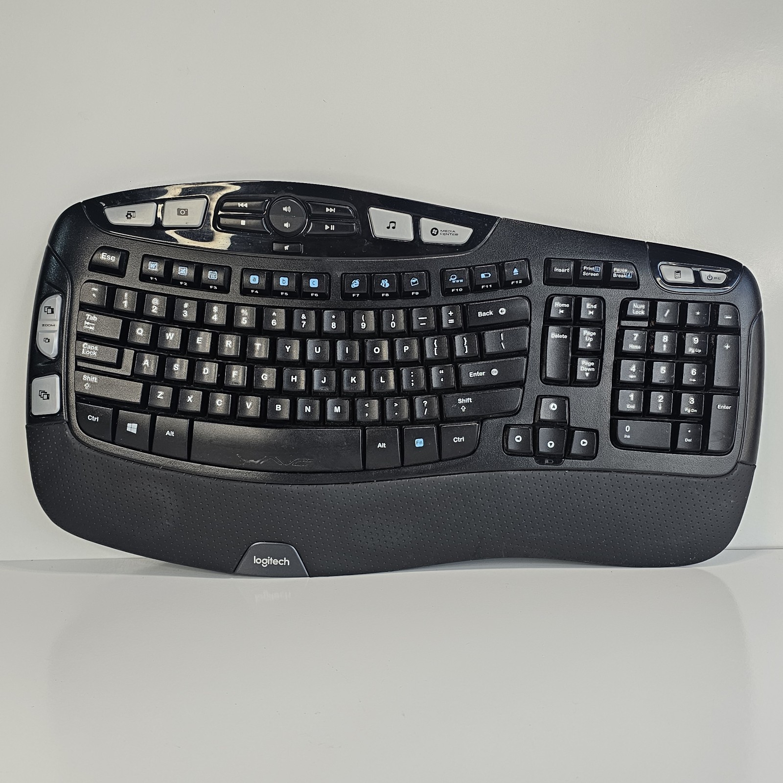 Logitech K350 Wireless Wave Keyboard Ergonomic Y-R0053 Tested No USB Dongle