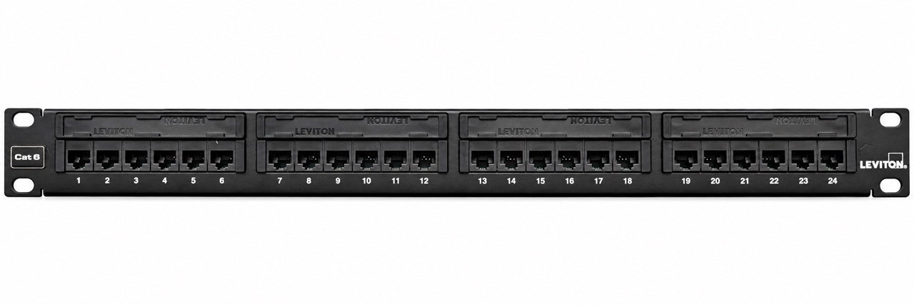 Leviton 69586-U24 Cat 6 Universal Patch Panel 24-Port 1RU 110 Style Black