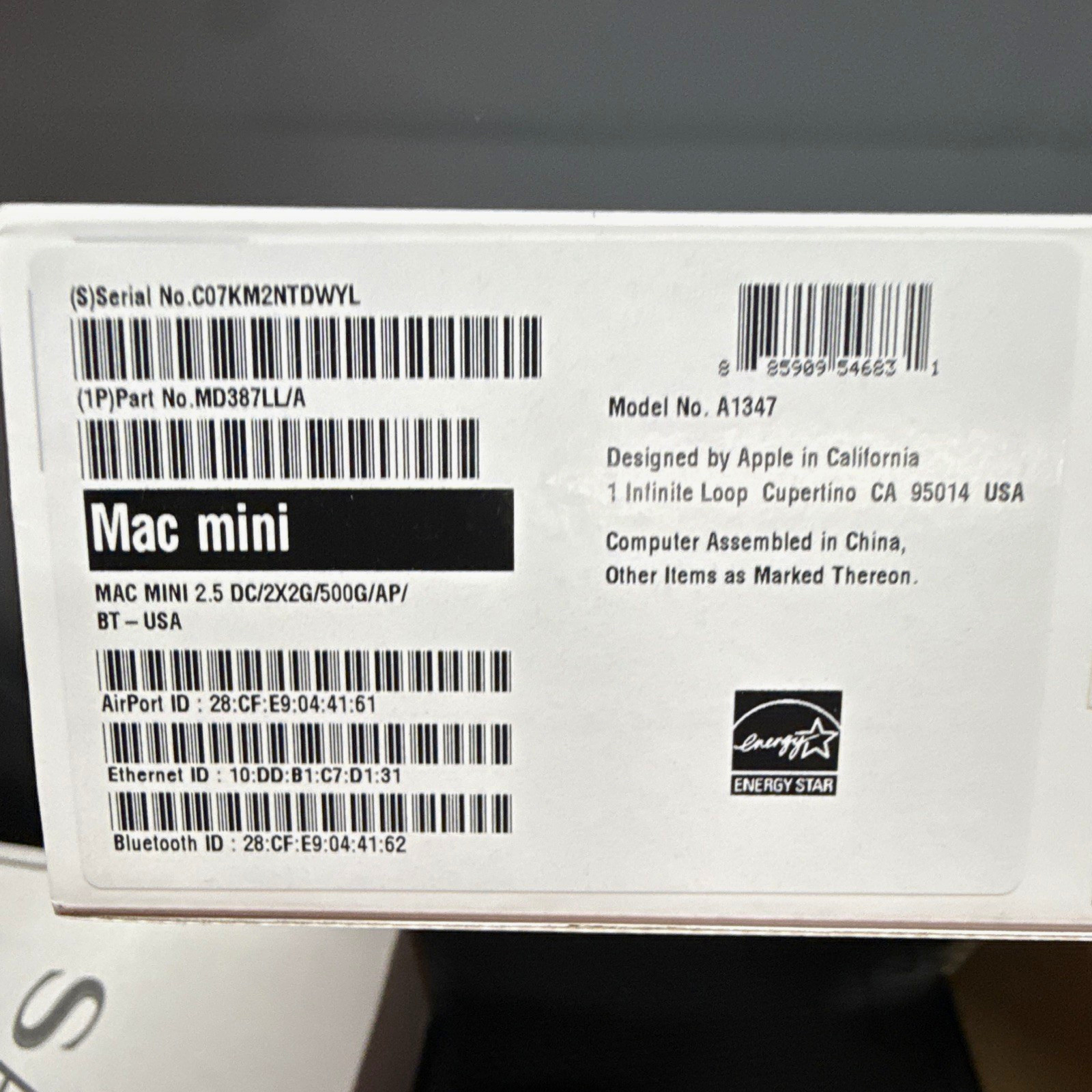 Apple Mac mini 2012 A1347 MD387LL/A i5 2.5GHz 2GB 500GB HDD Silver Un-used